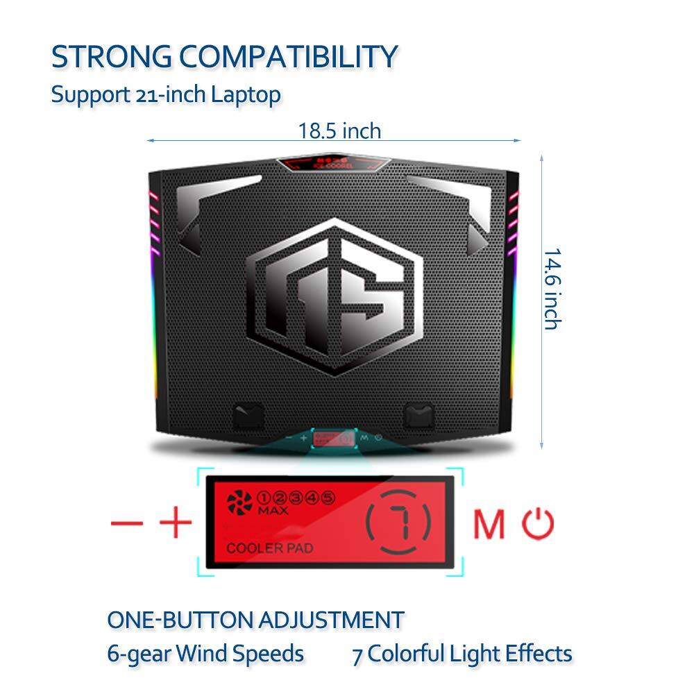 STRONG COMPATIBILITY  
Support 21-inch Laptop  
18.5 inch  
14.6 inch  

ONE-BUTTON ADJUSTMENT  
6-gear Wind Speeds  
7 Colorful Light Effects
