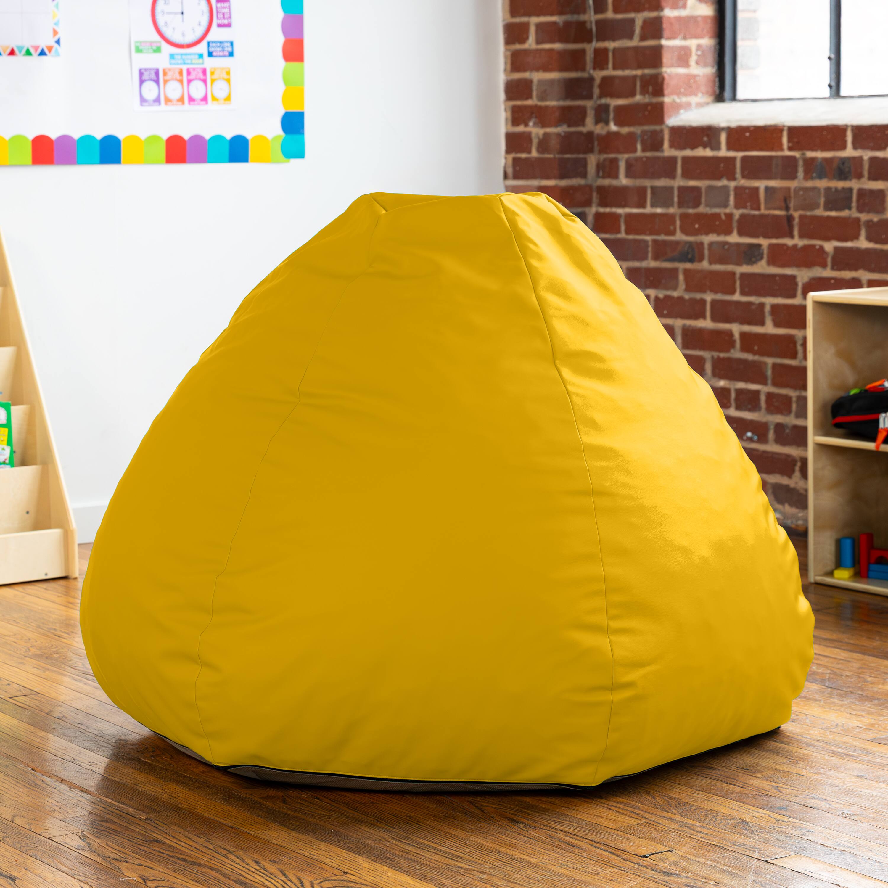 Alt View 2. Jaxx - Jaxx Gumdrop Commercial Grade Bean Bag for Educational Environments, Large Size - Premium Vinyl - Yellow - Yellow.