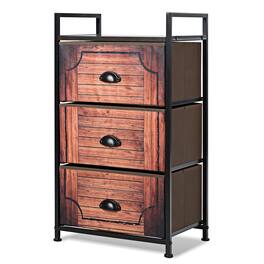 Costway - 3 Drawer Fabric Dresser Storage Tower Nightstand Sturdy Steel Frame Closet - Brown/Black