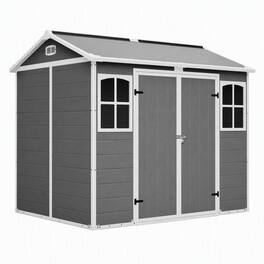 RYHNUYNE - 8x6 ft Plastic Shed Floor Lockable Garden Organizer -White Backyard Utility - Gray