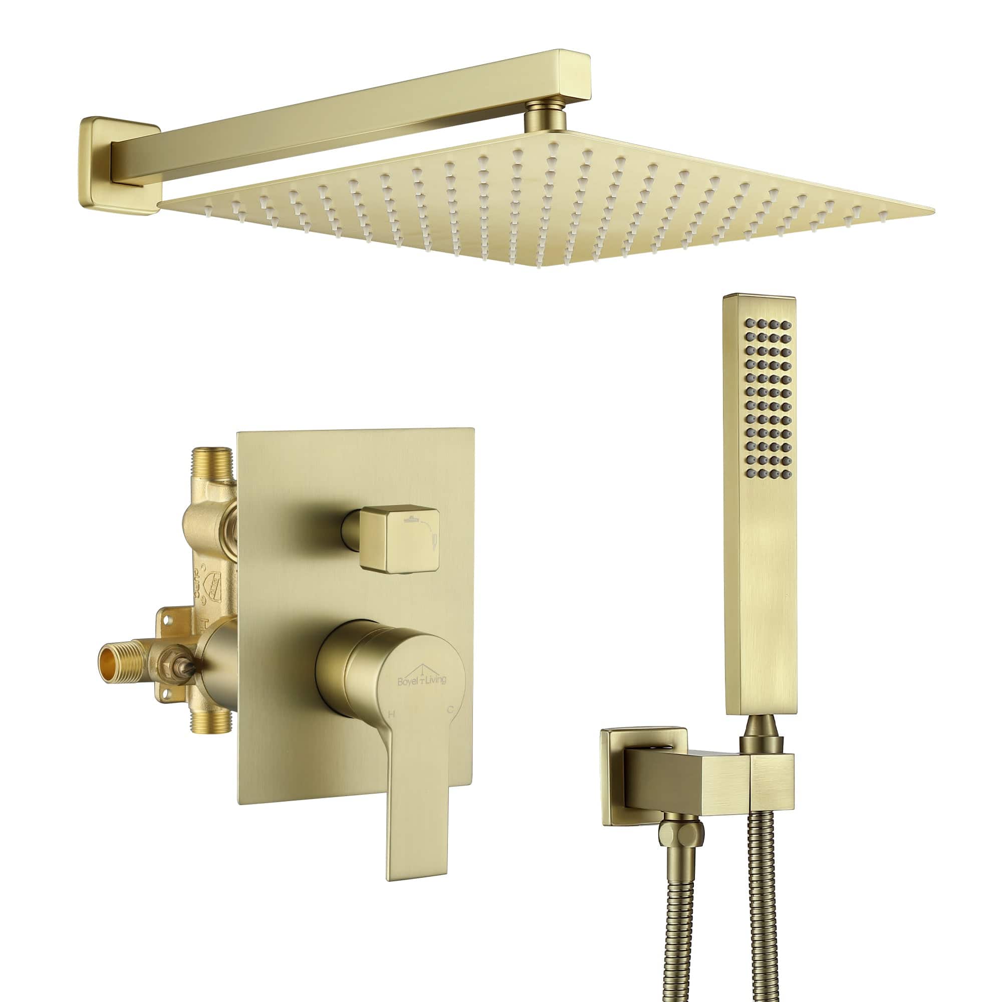 Boyel Living - 1-Spray Patterns with 2.5 GPM 12 in. Wall Mount Dual Shower Heads with Pressure Balance Valve - Brushed Gold