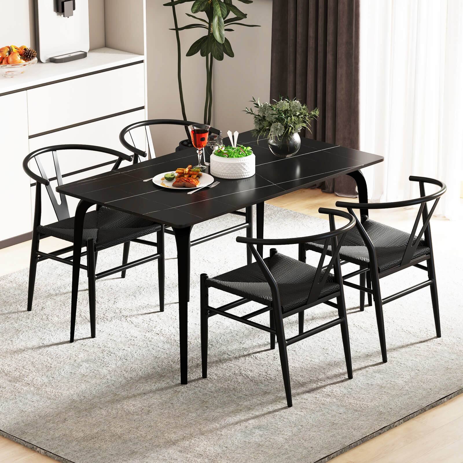Alt View 4. Costway - Costway Modern Dining Chair Set of 2 Weave Kitchen Armchairs with Y-Shaped Curved Backrest - Black.