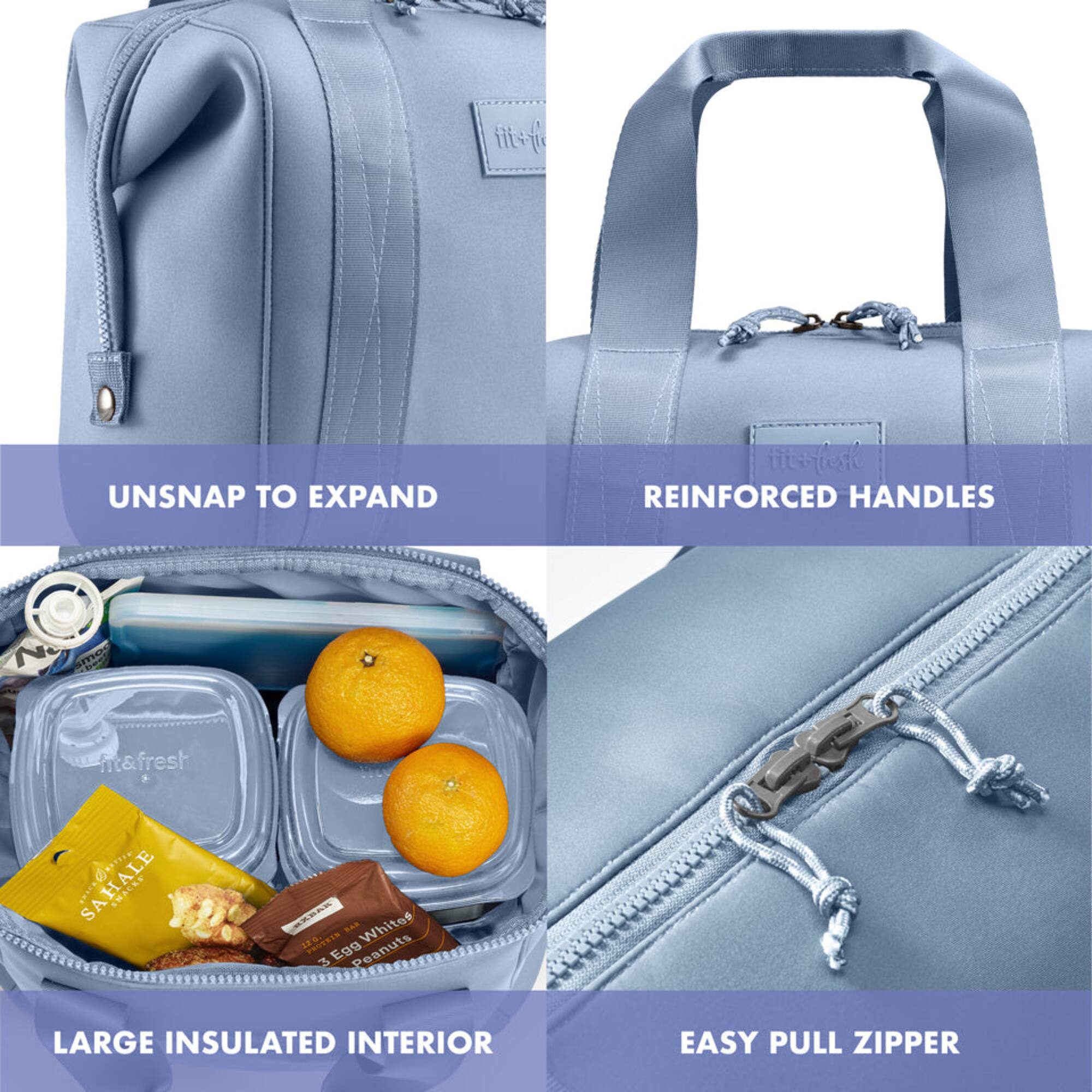 - UNSNAP TO EXPAND
- REINFORCED HANDLES
- LARGE INSULATED INTERIOR
- EASY PULL ZIPPER