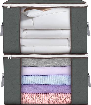 Front. Auledio - 2Pack Clothes Storage, Foldable Blanket Storage Bags, Containers for Organizing Bedroom, Closet, Clothing, Comforter.