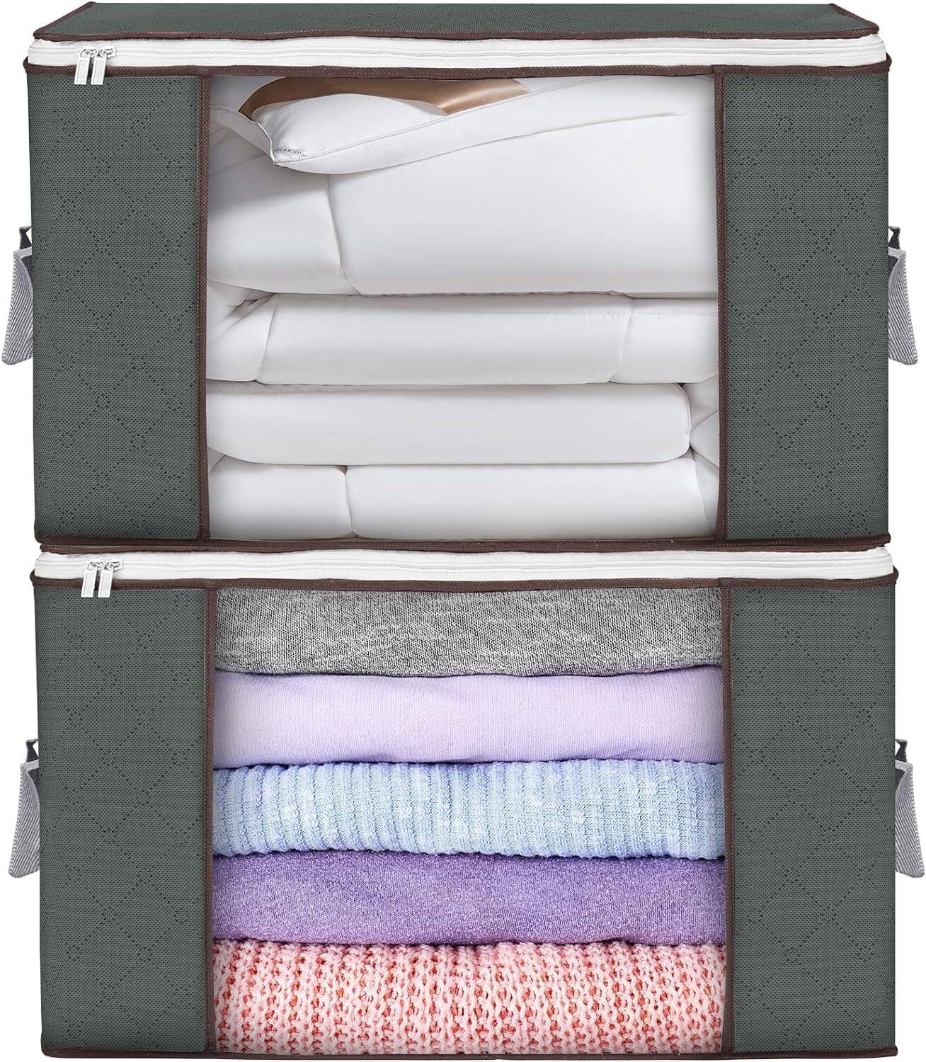 Front. Auledio - 2Pack Clothes Storage, Foldable Blanket Storage Bags, Containers for Organizing Bedroom, Closet, Clothing, Comforter.