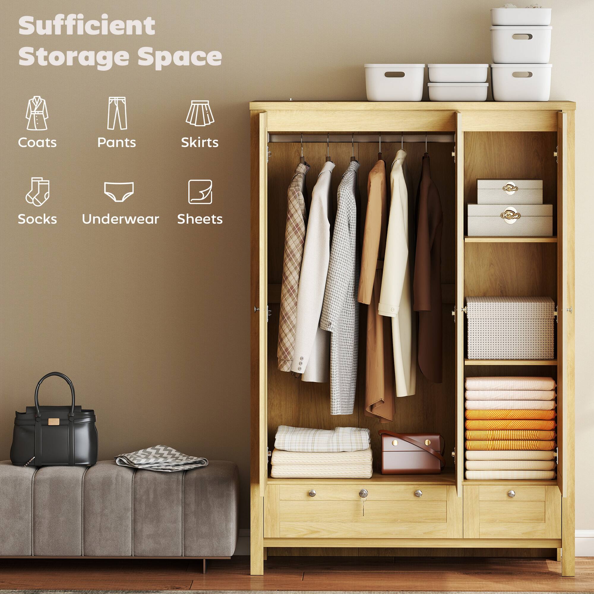 Sufficient Storage Space  
Coats  
Pants  
Skirts  
Socks  
Underwear  
Sheets