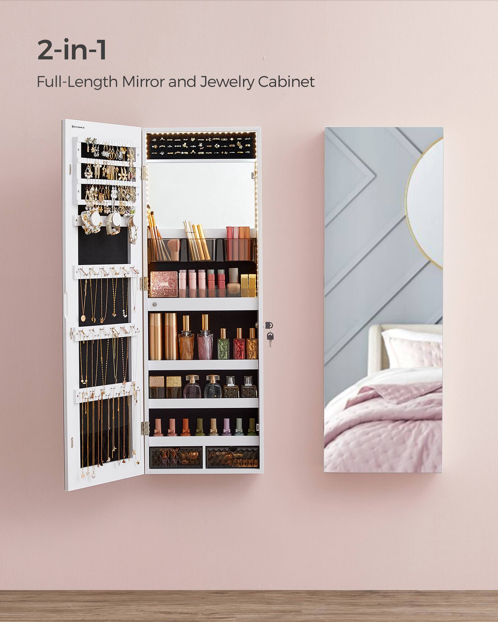 2-in-1 Full-Length Mirror and Jewelry Cabinet