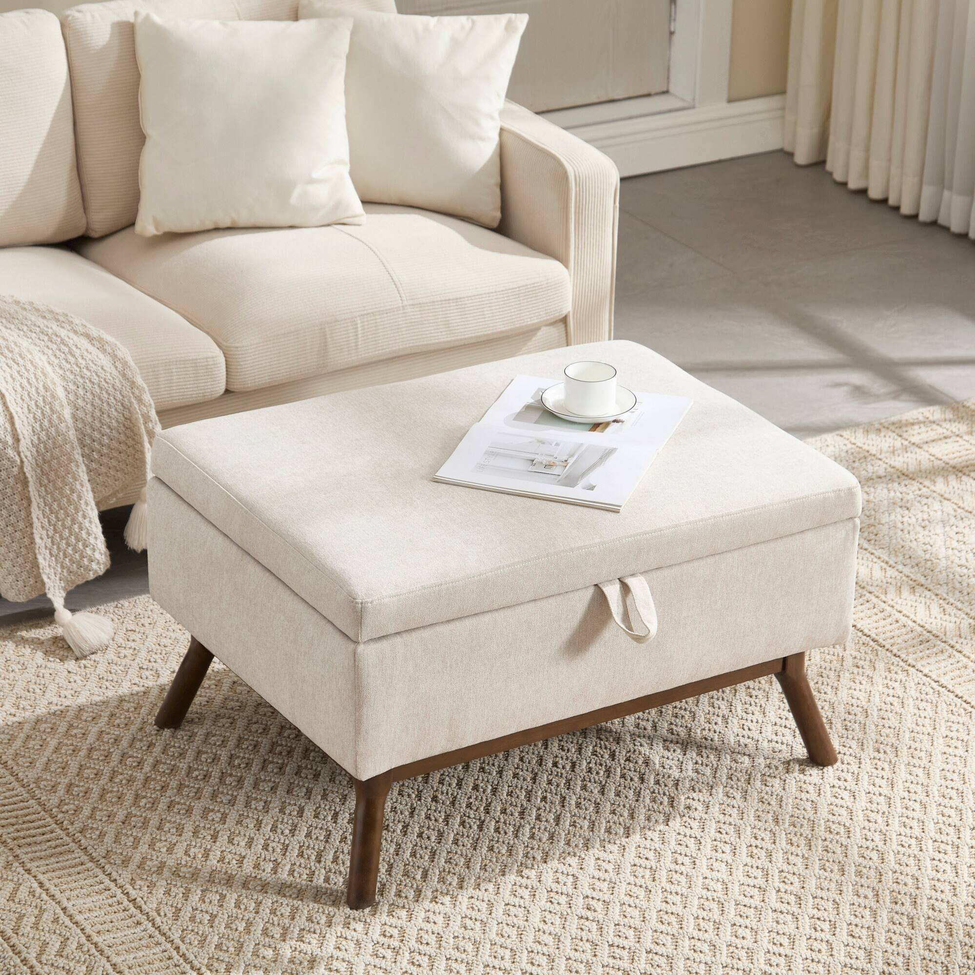 Alt View 8. GOODSILO - Mid-Century Modern Square Storage Ottoman Bench with Lift-Top Lid and Child Safety Hinge - Beige.