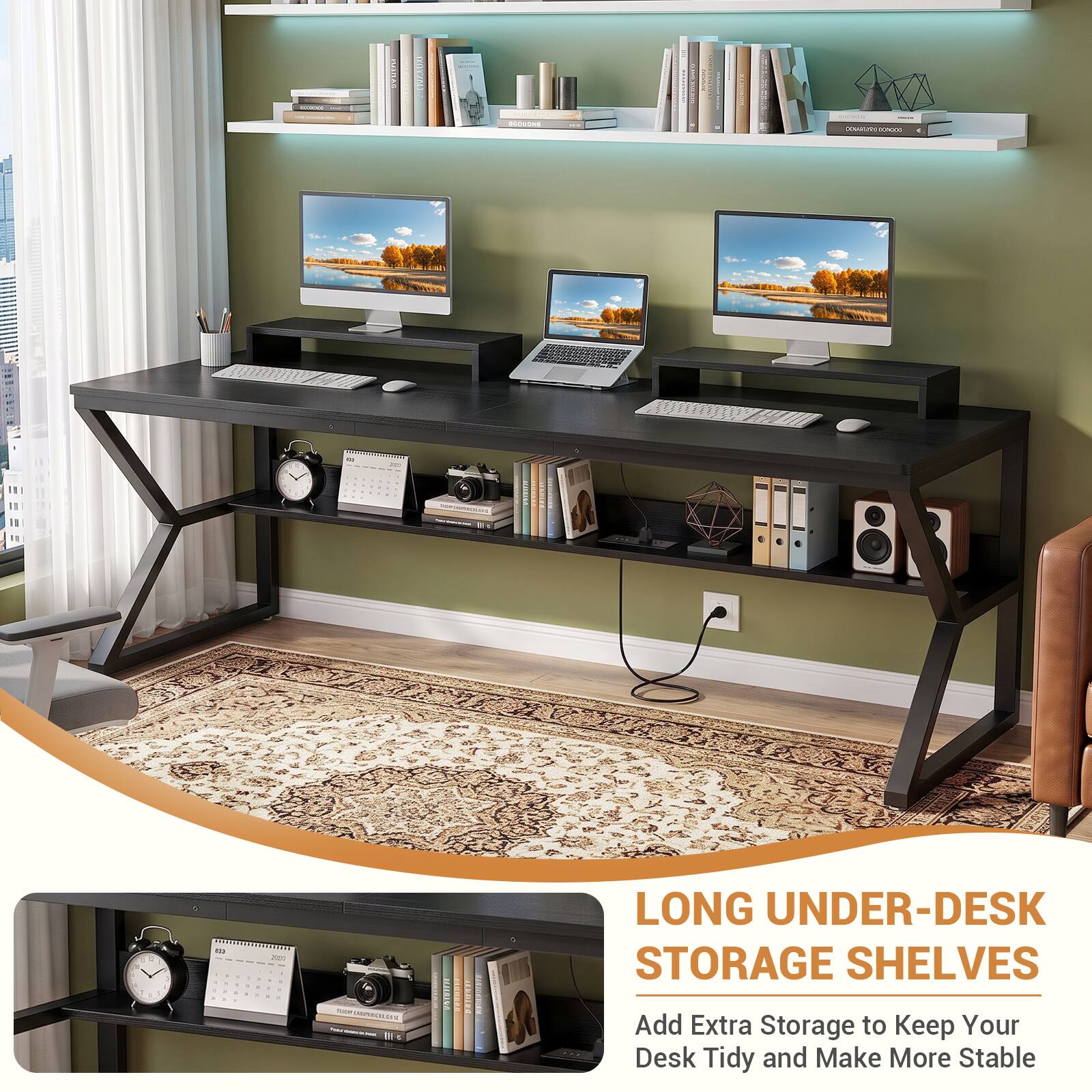 LONG UNDER-DESK STORAGE SHELVES  
Add Extra Storage to Keep Your Desk Tidy and Make More Stable