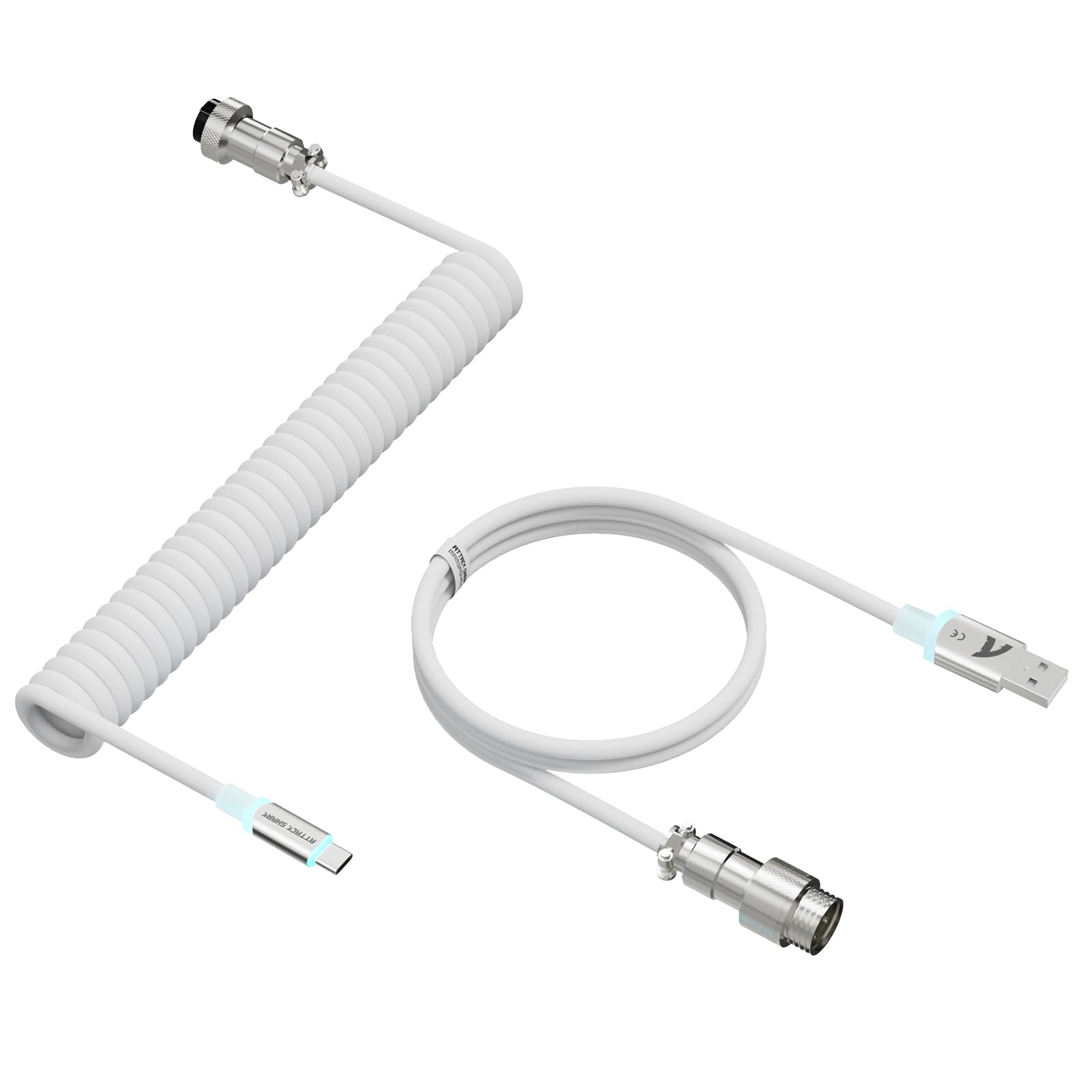 Earthley Blooms - C01 Ultra Custom Coiled Usb C To A Cable For Mechanical Rgb Light Plug Double-sleeved Gaming With Detachable - White