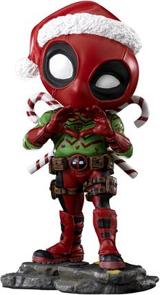 Front. Iron Studios - Marvel Comics - MiniCo - Holidays Version Deadpool Figure - COLLECTIBLES - Multicolor.