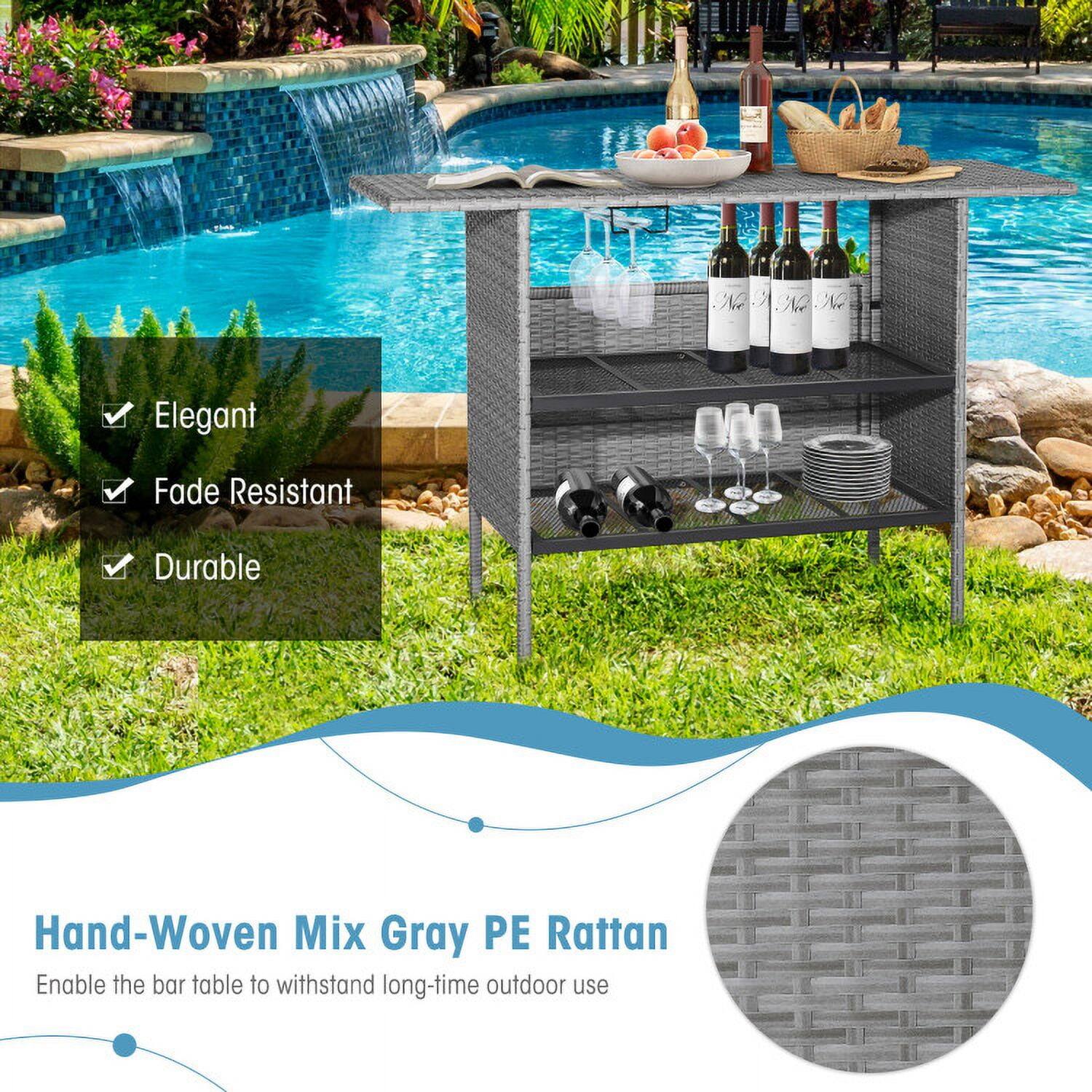 Elegant  
Fade Resistant  
Durable  

Hand-Woven Mix Gray PE Rattan  
Enable the bar table to withstand long-time outdoor use