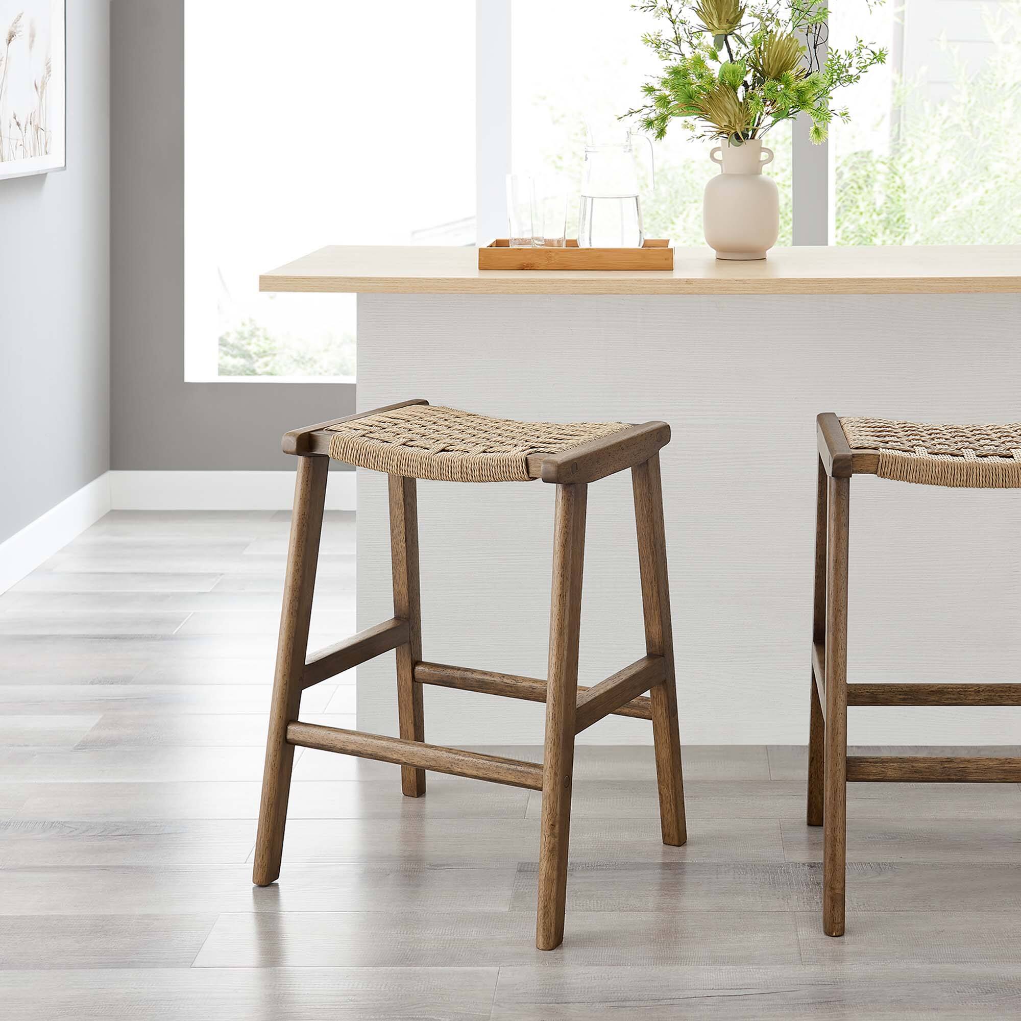 Alt View 4. Modway - Saoirse Woven Rope Wood Counter Stool Set of 2 by Modway - 0.