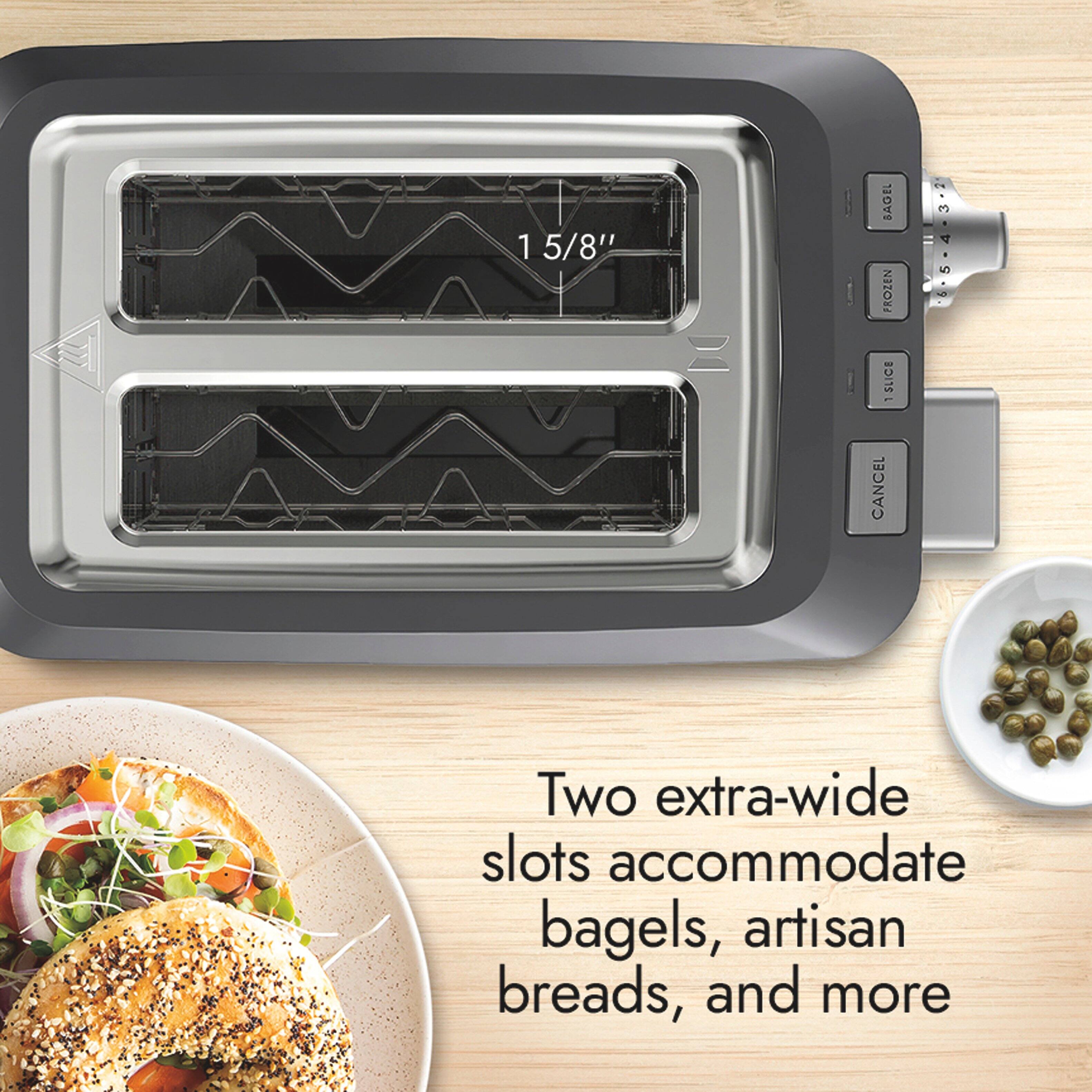 15/8"  
SAGEL FROZEN SLICE L CANCEL  
3 6-5-4-3-2  
Two extra-wide slots accommodate bagels, artisan breads, and more