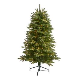 BreeBe - 3’ Snowed Teton Fir Xmas Tree with 150 Lights and 462 Tips - Green