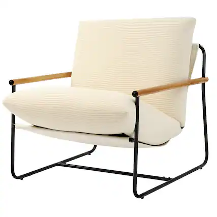 Front. VEVOR - Accent Chair, Metal Framed Chair with Wooden Armrests, Modern Cozy Upholstered Armchair, with Soft Foam Cushioning - Off-White.