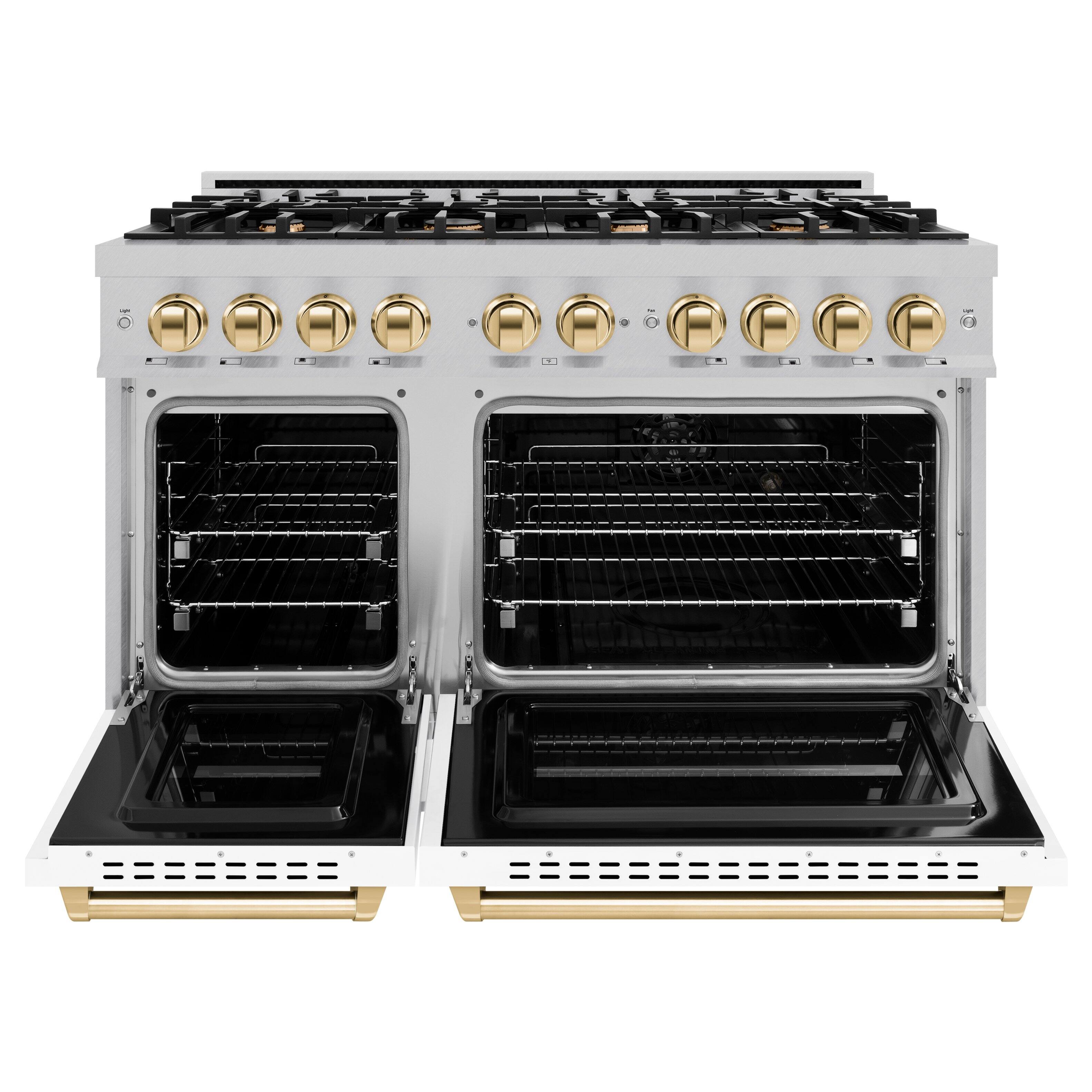 Angle. ZLINE - ZLINE Autograph 48 in. Classic Gas Range with Gold Accents (CGRSZ-WM-48-G) - Black.