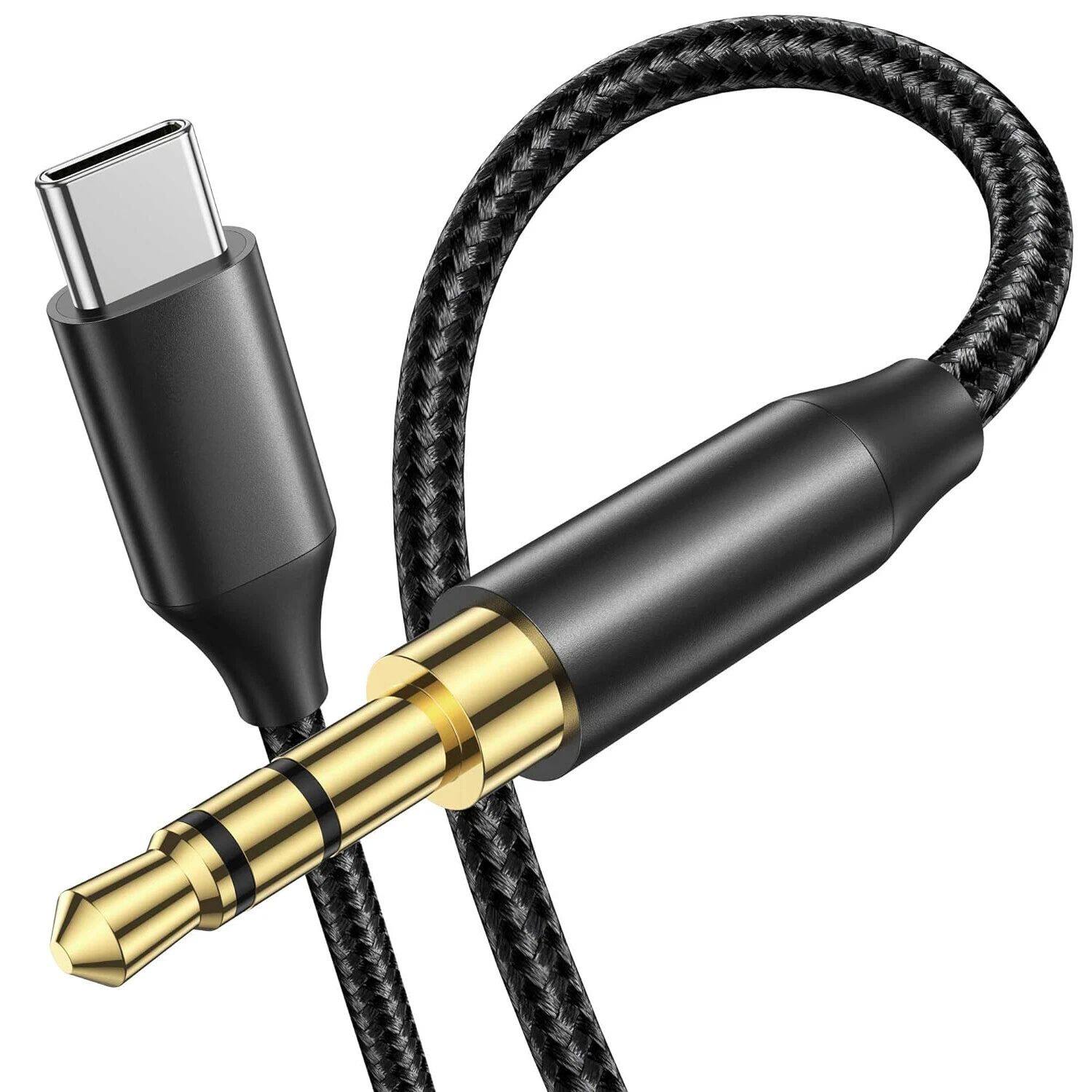 Front. Stock Preferred - USB-C to 3.5mm Audio Aux Cable Hi-Fi DAC Nylon Braided 3.3ft for iPhone 16/15 iPad Pro Samsung Galaxy S23/Pixel 1pk.