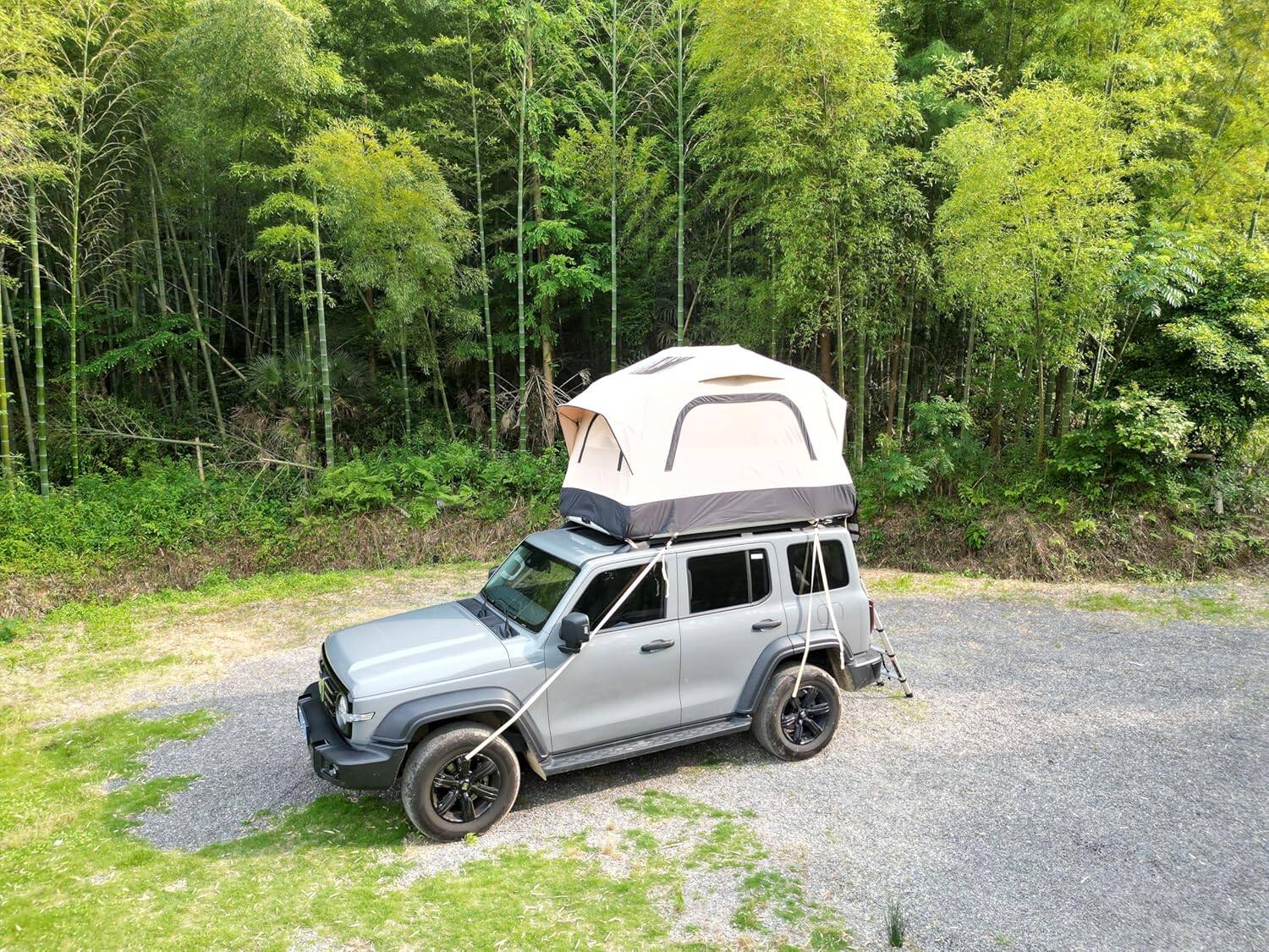 Alt View 1. Trinkets Crazed - Inflatable Rooftop Tent for Car SUV Truck,2 Person Roof Top Camping Tent with Mattress & Ladder - beige.