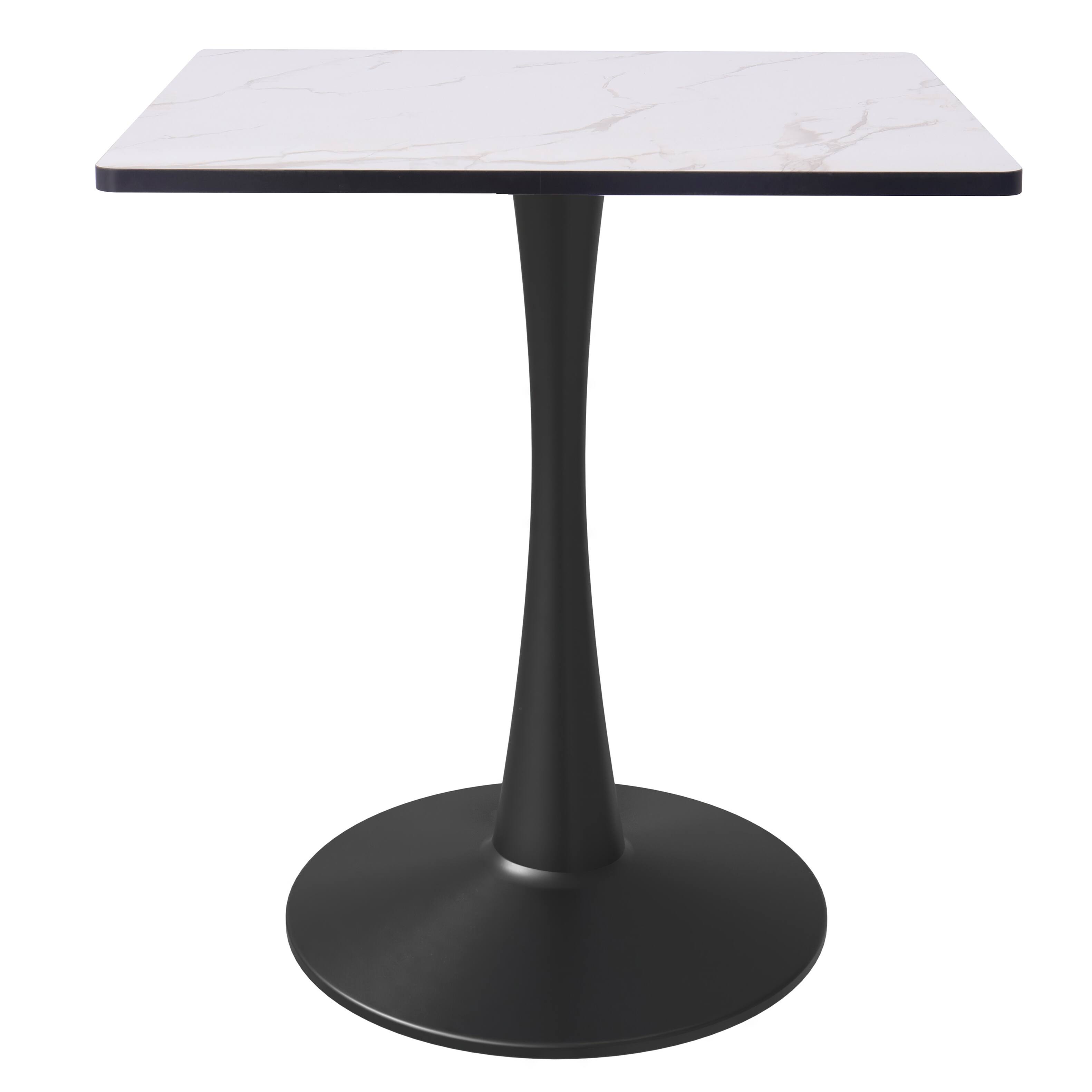 Front. LeisureMod - Bristol 27" Square Dining Table with MDF Top and Black Metal Base, Modern Small Kitchen Bistro Accent Table - Marbled White.
