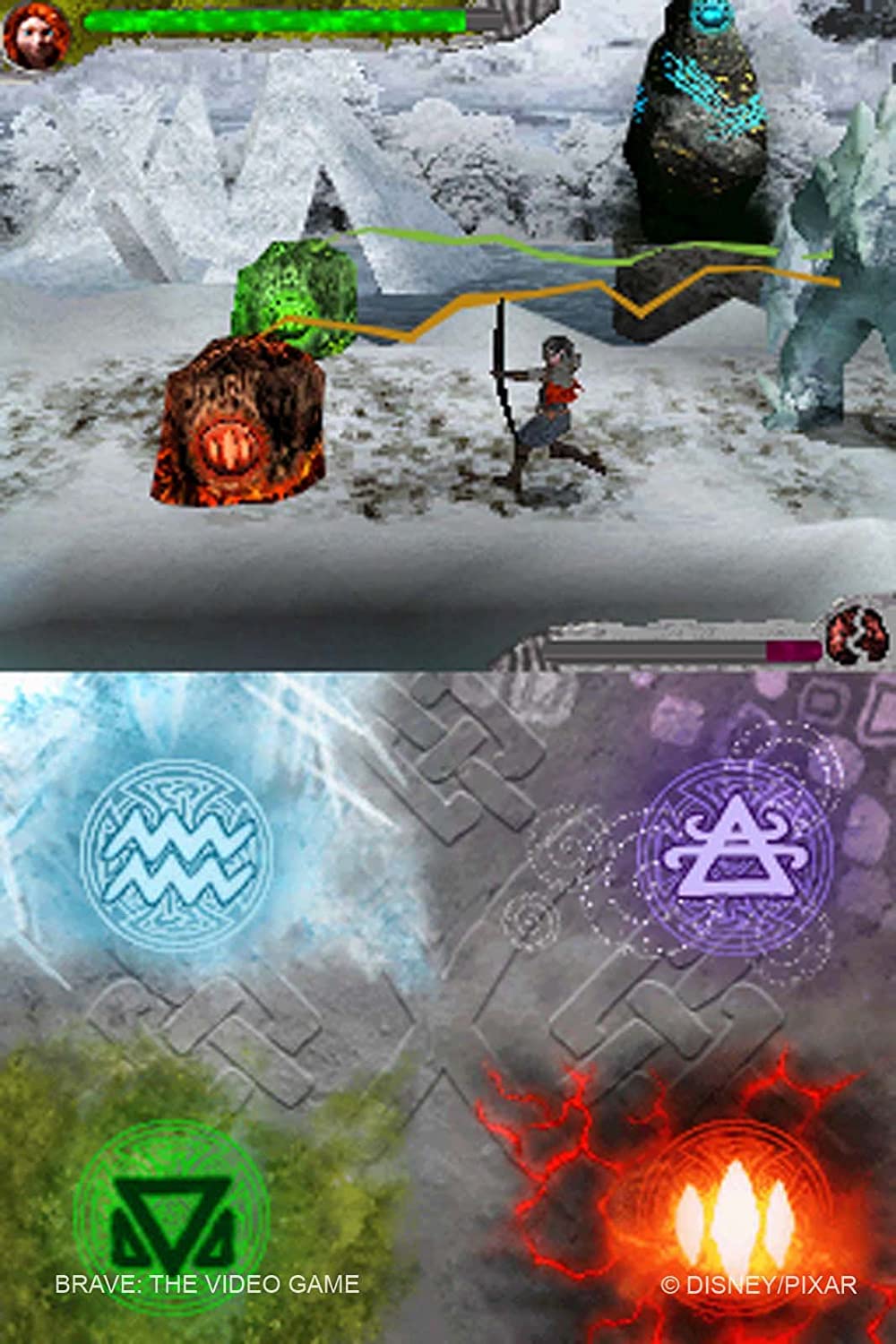 Sure, here is the corrected and grouped text from the image:

---

**BRAVE: THE VIDEO GAME**

**DISNEY/PIXAR**

---

**BRAVE: THE VIDEO GAME**

**© DISNEY/PIXAR**