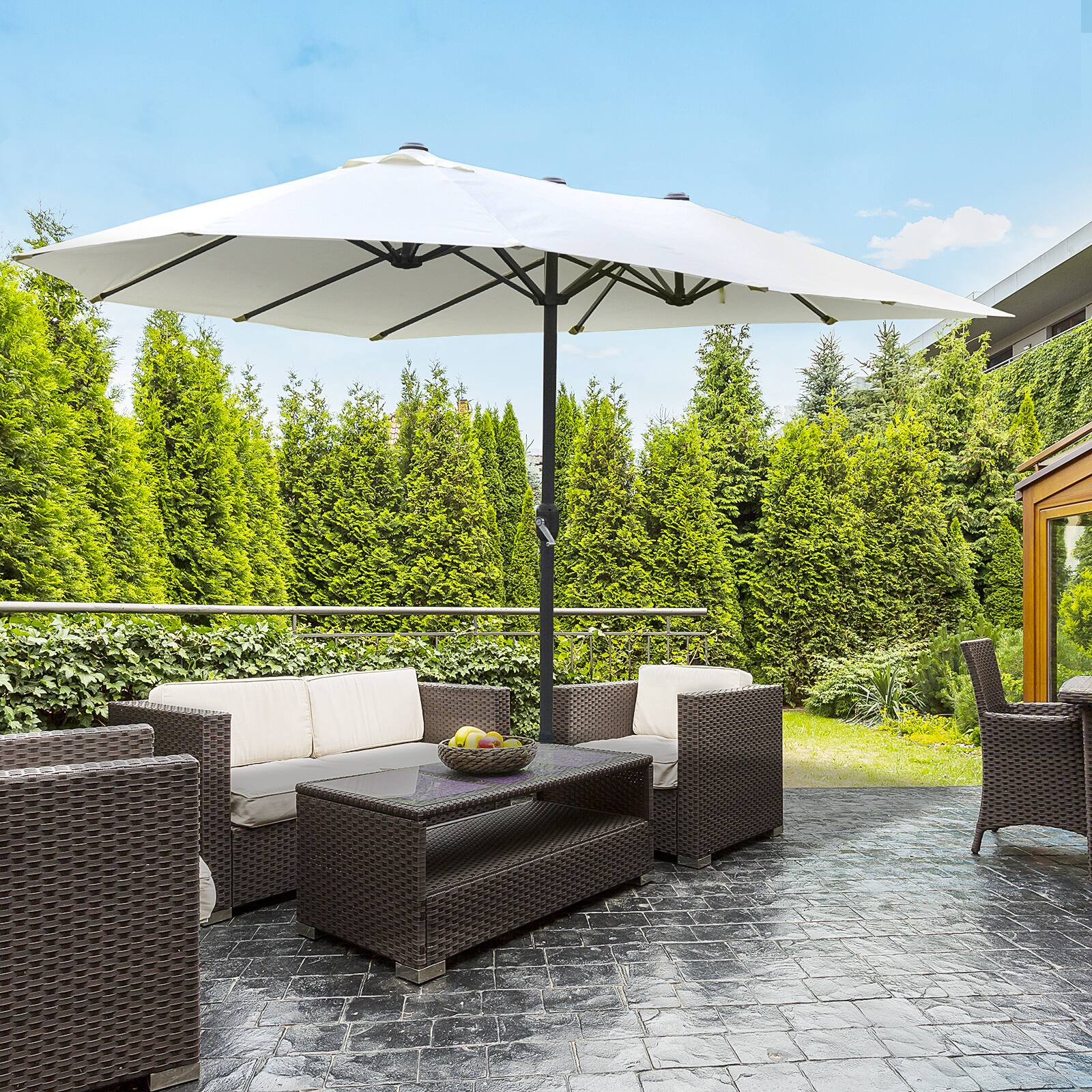 Alt View 1. Outsunny - Patio Umbrella 15' Steel Rectangular Outdoor Double Sided Market with base - Beige.