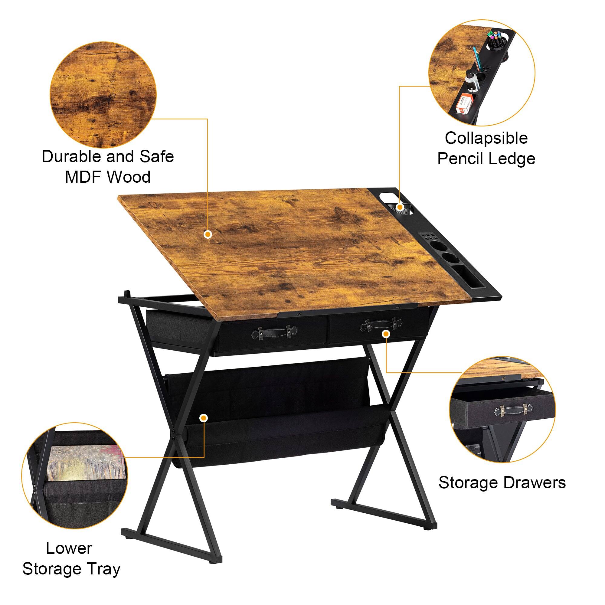- Durable and Safe MDF Wood
- Collapsible Pencil Ledge
- Lower Storage Tray
- Storage Drawers