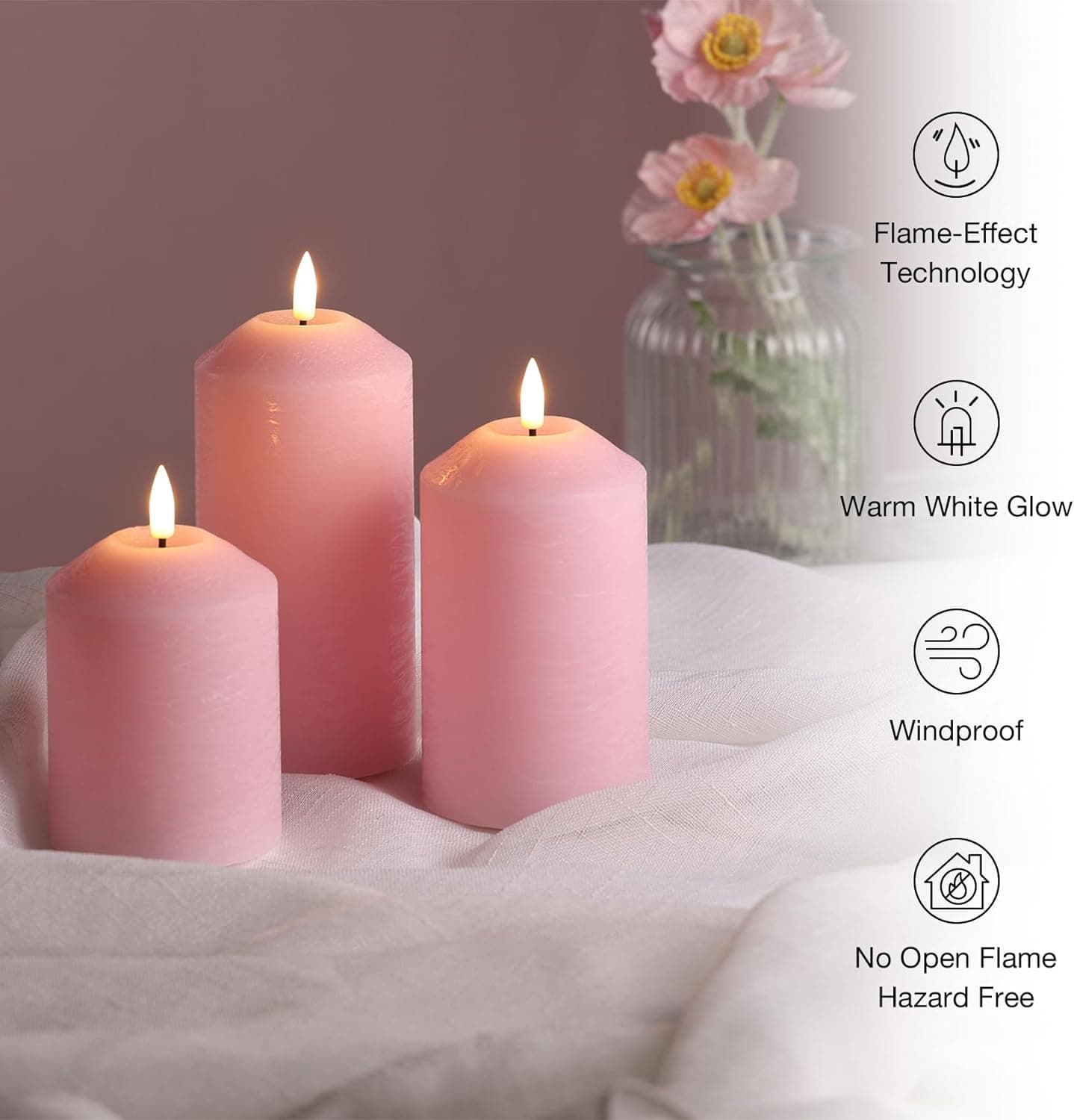 Flame-Effect Technology  
Warm White Glow  
Windproof  
No Open Flame  
Hazard Free