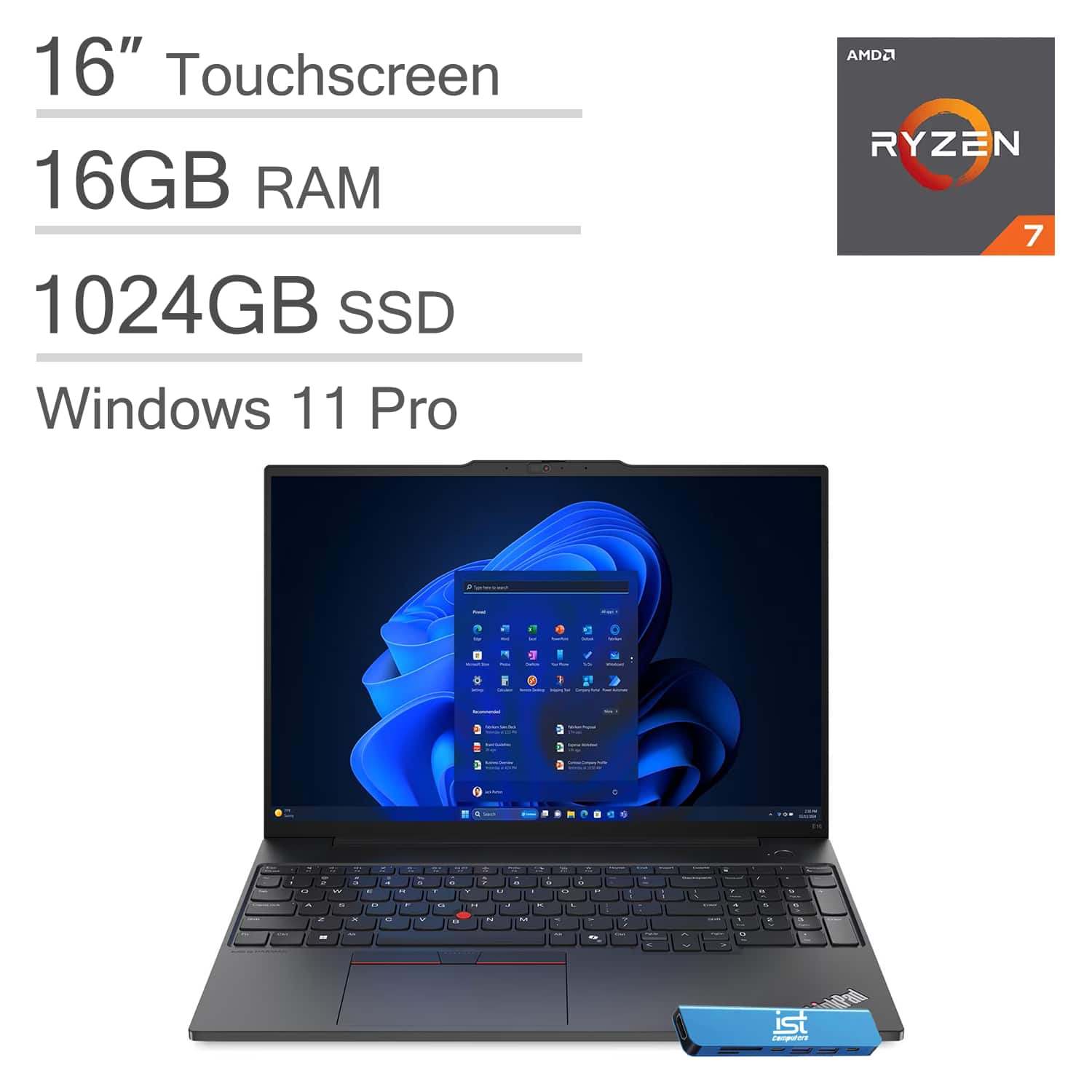 Lenovo - ThinkPad E16 Gen 2 16" FHD+ Touchscreen Business Laptop - AMD Ryzen 7 with 32GB RAM - 1TB SSD - Windows 11 Pro - Black
