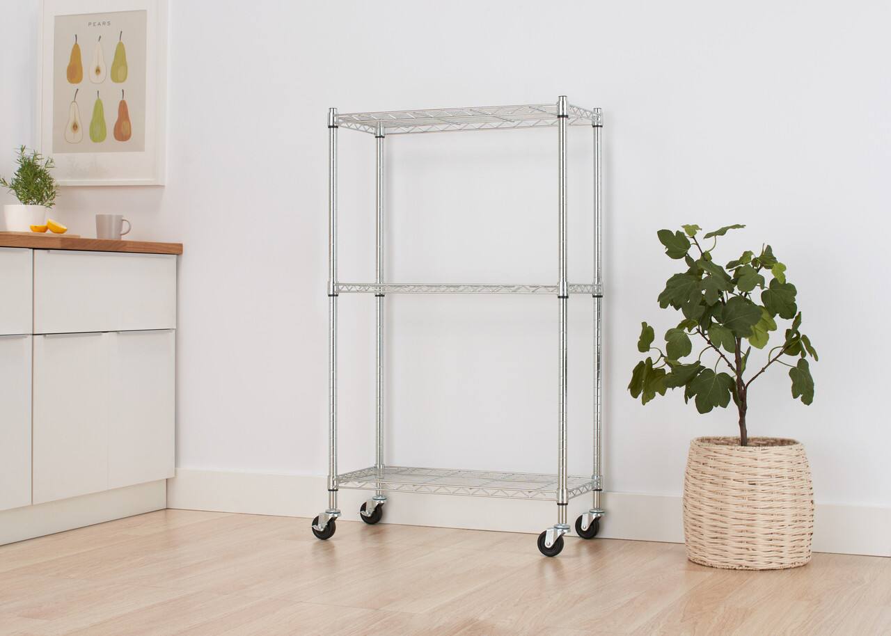 Alt View 11. TRINITY - EcoStorage 5-Tier 30x14x72 Modular Commercial Wire Shelving NSF w/ Baskets & Wheels Chrome - Chrome.