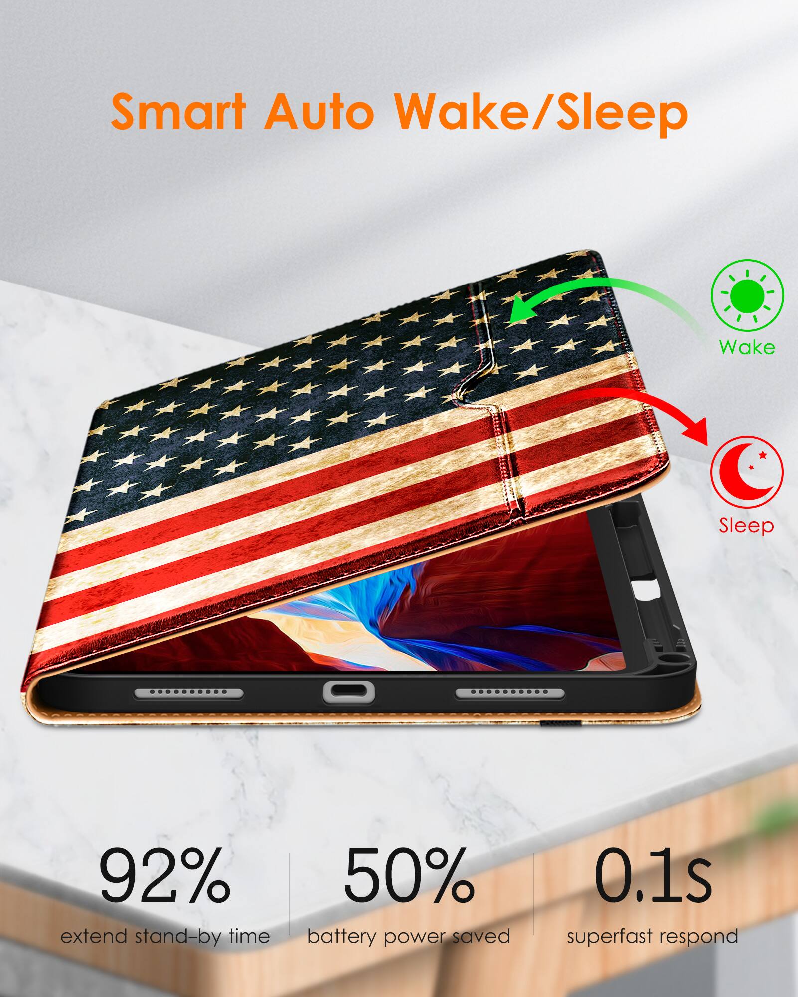 Smart Auto Wake/Sleep

- 92% extend stand-by time
- 50% battery power saved
- 0.1s superfast respond

Wake
Sleep