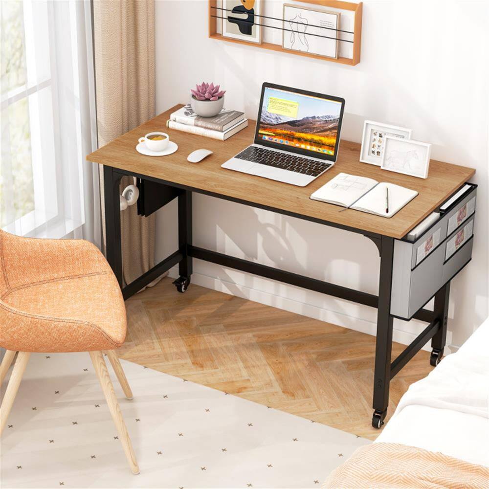 Alt View 2. Pefilos - 48" Mobile Computer Desk Workstation with 4 Smooth Casters, Small Home Office Desk Study Writing Table, Natural - Natural.