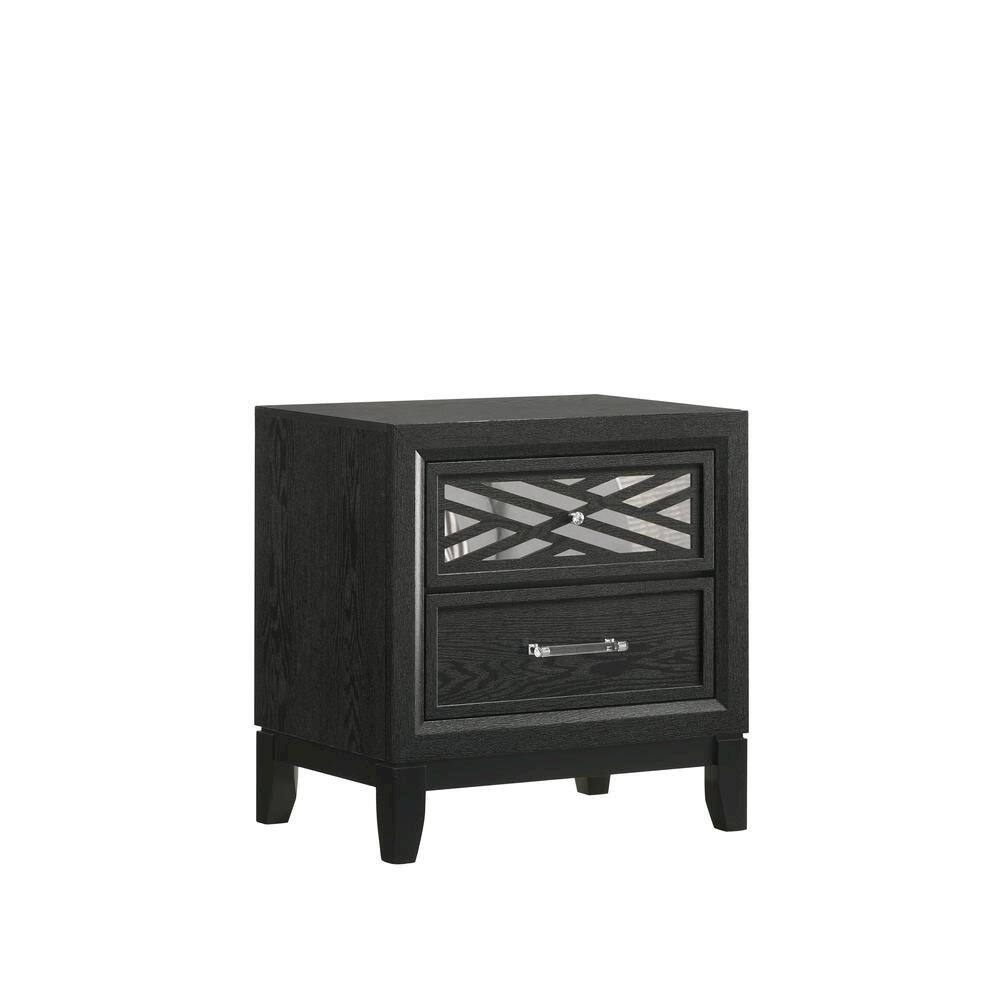 FurniFact - 2 Drawer Nightstand – Solid Night Stand Wood Bedroom Chest - Black