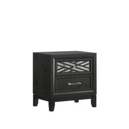 FurniFact - 2 Drawer Nightstand – Solid Night Stand Wood Bedroom Chest - Black