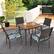 Back. Costway - 5 PCS Patio Dining Set with Wood-Plastic Tabletop & Umbrella Hole for Backyard - Brown.