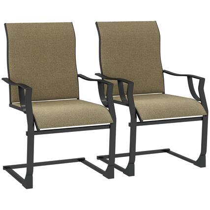 Front. Outsunny - Patio Dining Chairs Set of 2, Outdoor C Spring Dining Chairs Set w/ High Back, Armrest, Breathable Fabric & Metal Frame - Brown.