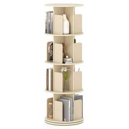Kadyn - 4-Tier 360° Rotating Bookshelf - Display Rack with Dividers & Anti-Falling Baffles, Natural - Brown