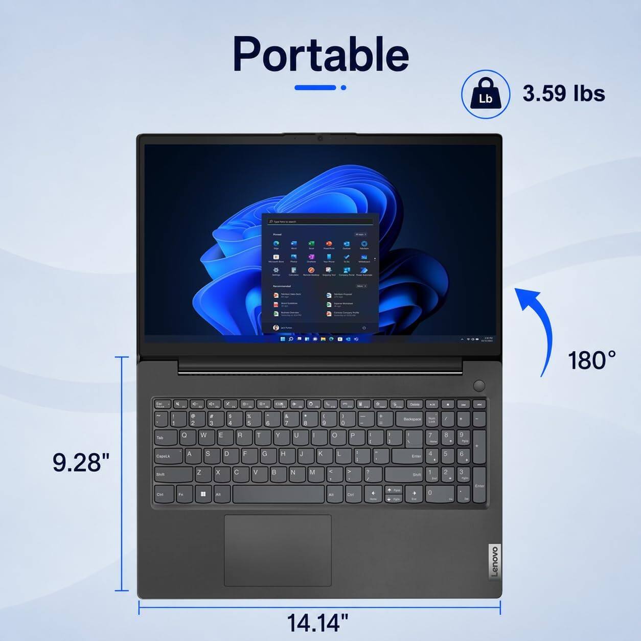 Portable  
3.59 lbs  
180°  
9.28"  
14.14"  
Lenovo