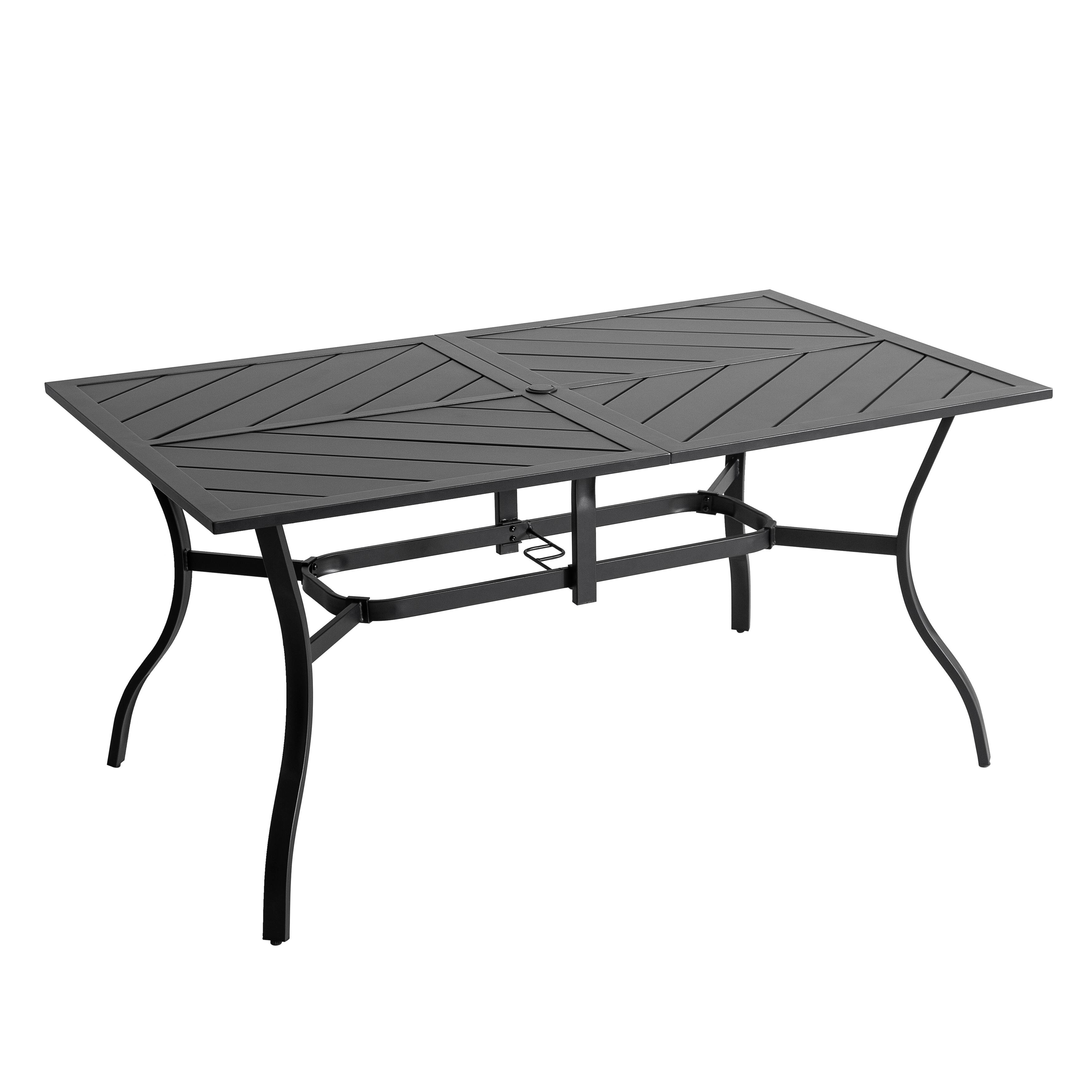 Alt View 6. Nuu Garden - Outdoor Rectangle Iron Dining Table, 61'' x 37'' Splice Tabletop with 1.8'' Umbrella Hole - Black.