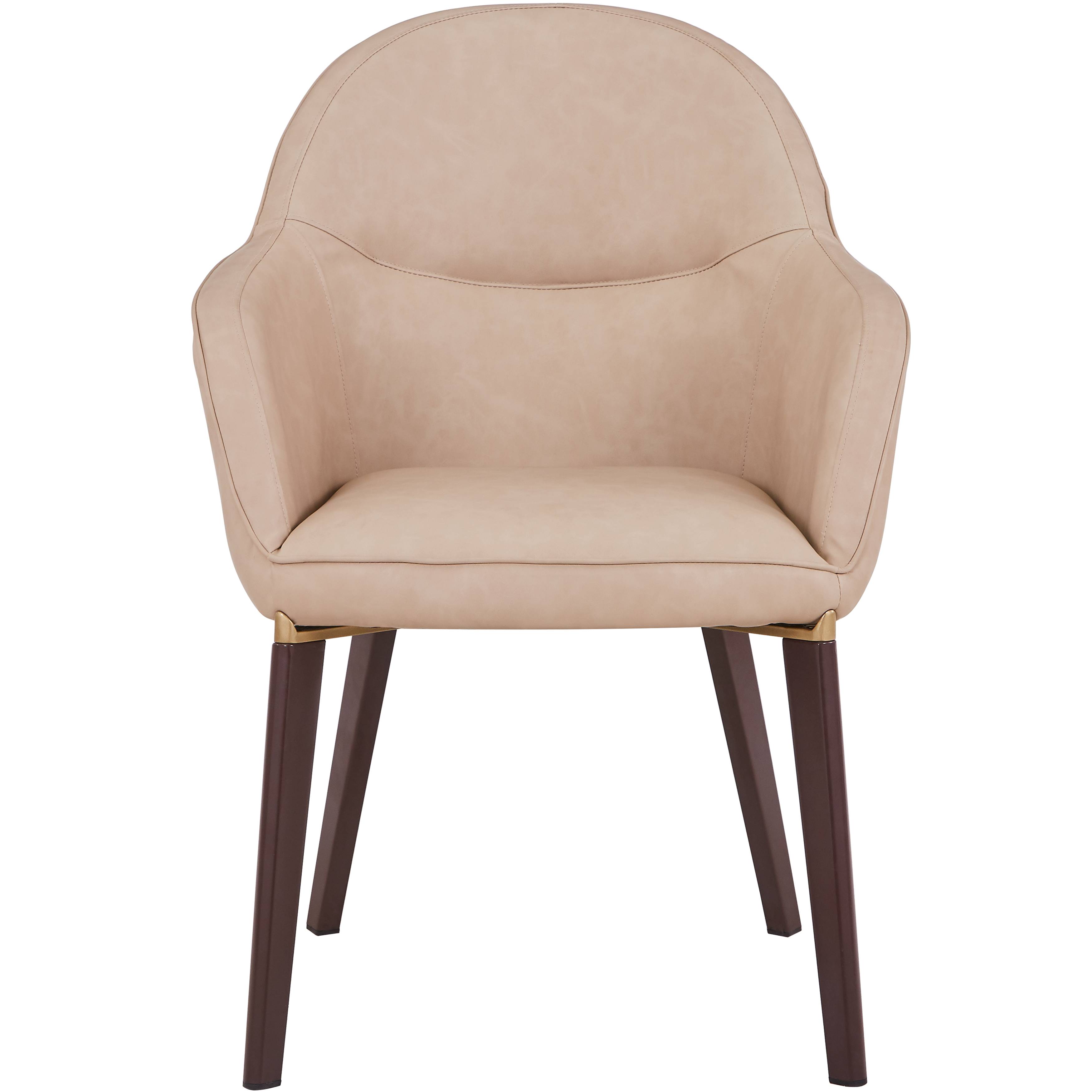 Alt View 2. LeisureMod - Elias Barrel-Back Dining Armchair, Velvet/Leather Accent Chair with Gold Brackets & Wood-Look Legs - Light Taupe.