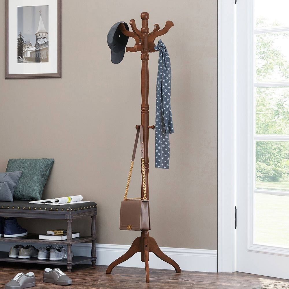 Left. Hivvago - Hivvago Classic Traditional Solid Wood Coat Rack in Walnut Finish - Walnut.