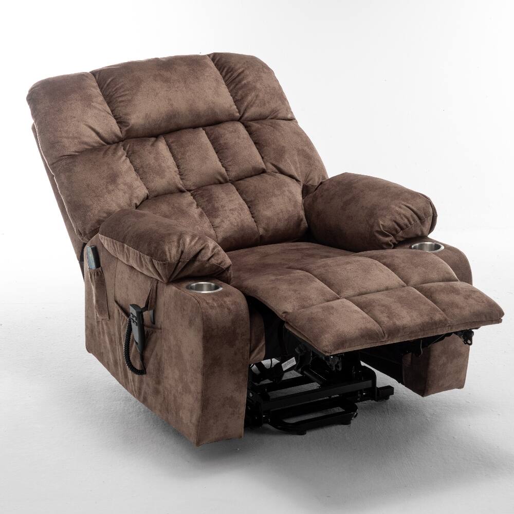 Alt View 6. Ropilly - Ropilly Dual OKIN Motor Lift Recliner Power Lift Chair for Big and Tall Brown Velvet Massage Chair - Brown.