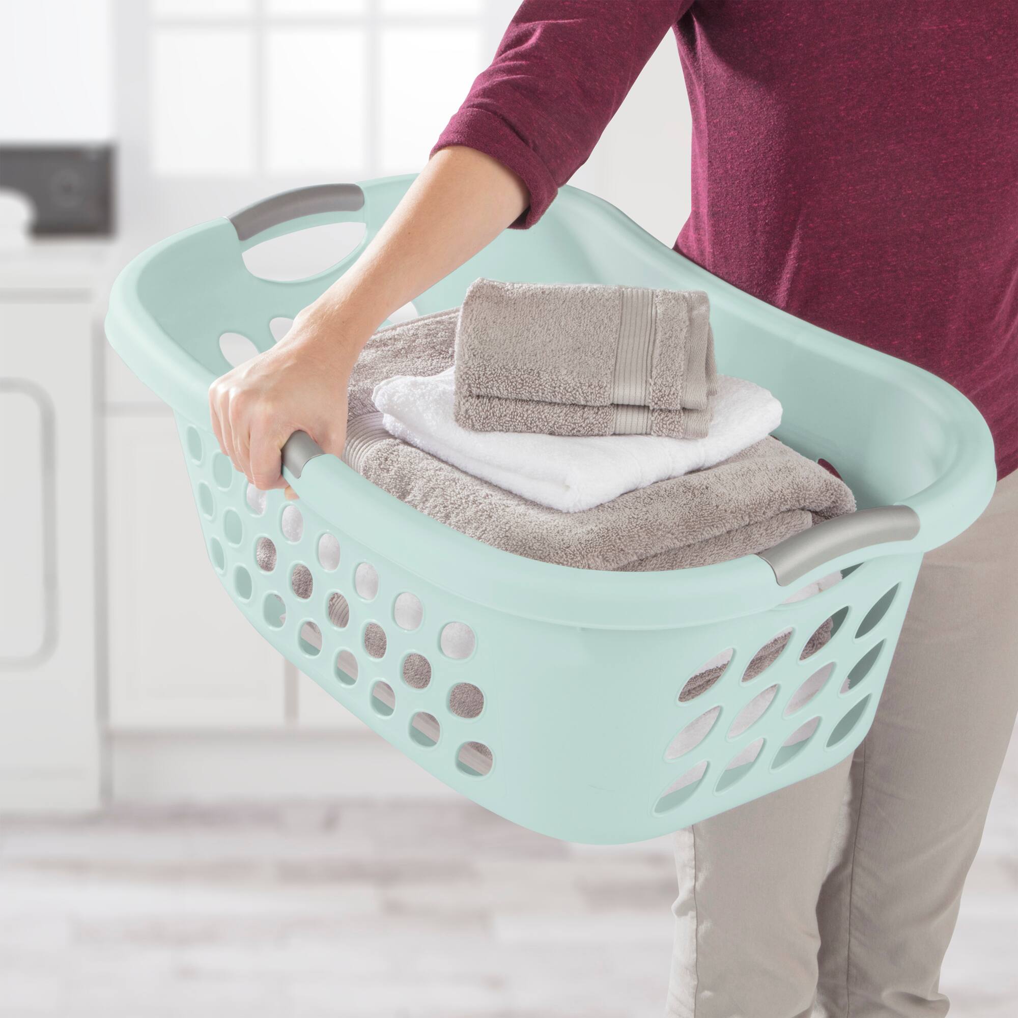 Alt View 3. Sterilite - Sterilite 12 Pack Plastic Laundry Basket Ultra HipHold 1.25 Bu Contour Rim, Mint - Mint.