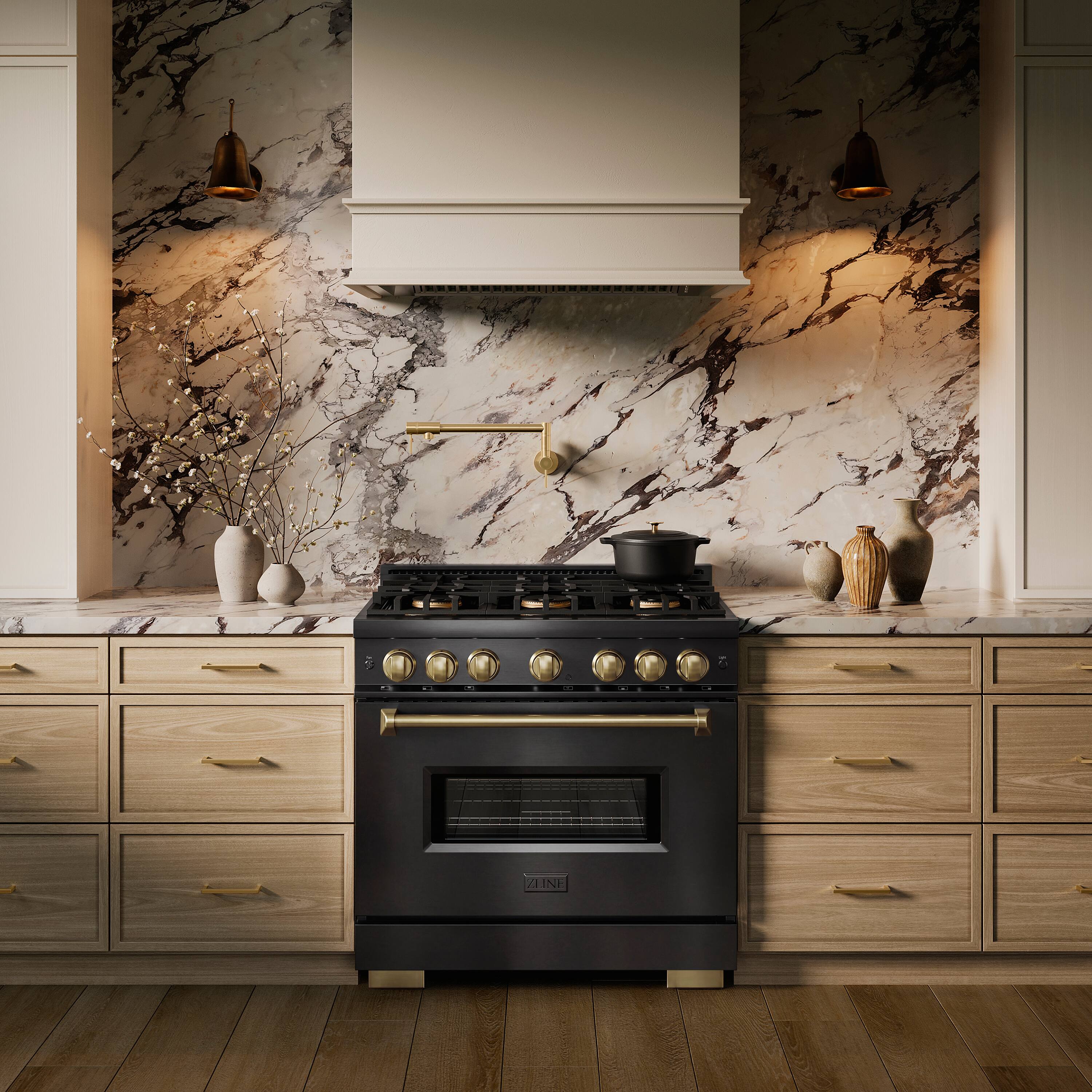 Alt View 5. ZLINE - Autograph 36 in. 5.2 cu. ft. Classic Freestanding DuoPro Dual Fuel Range in Black Stainless Steel & Bronze Accents - Black Stainless Steel.