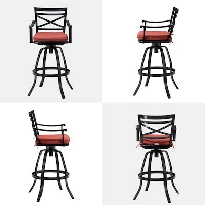 Alt View 4. Crestlive Products - Crestlive Products 2pc Sunbrella Cast Aluminum Black Frame Swivel Bar Stool Chair Cushioned Seat - Red-2PC.