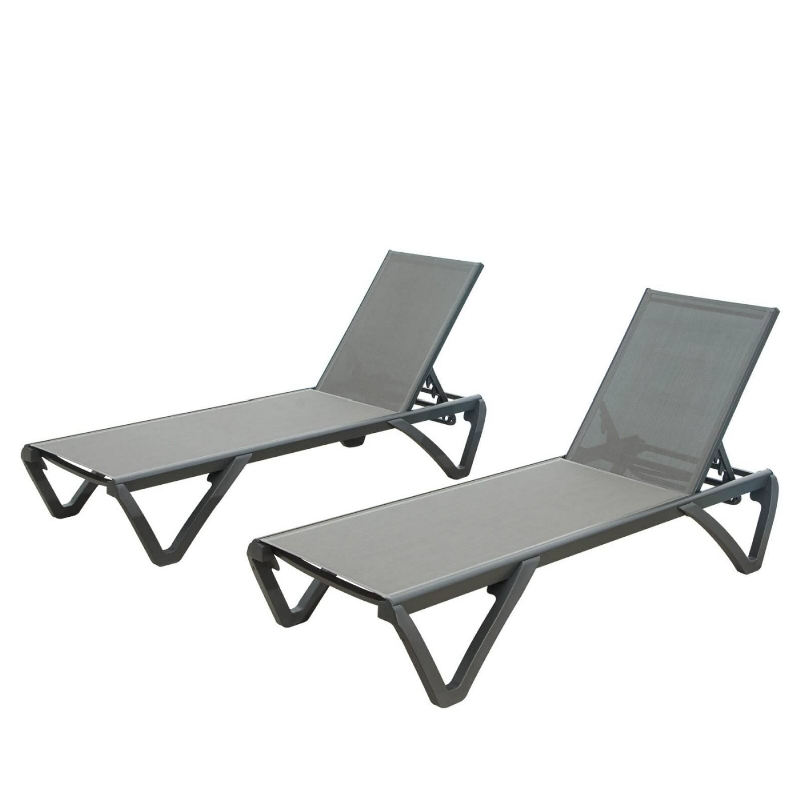 Alt View 10. Ecooso - Patio Chaise Lounge Outdoor Aluminum Polypropylene Chair with Adjustable Backrest, Poolside Sunbathing Chair (Set of 2) - Gray.