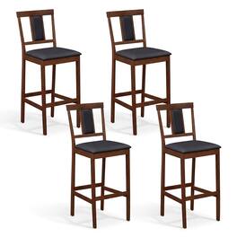 Costway - Upholstered Barstool Set of 4, Farmhouse 29.5" Bar Height Kitchen Island Stool - Walnut + Black