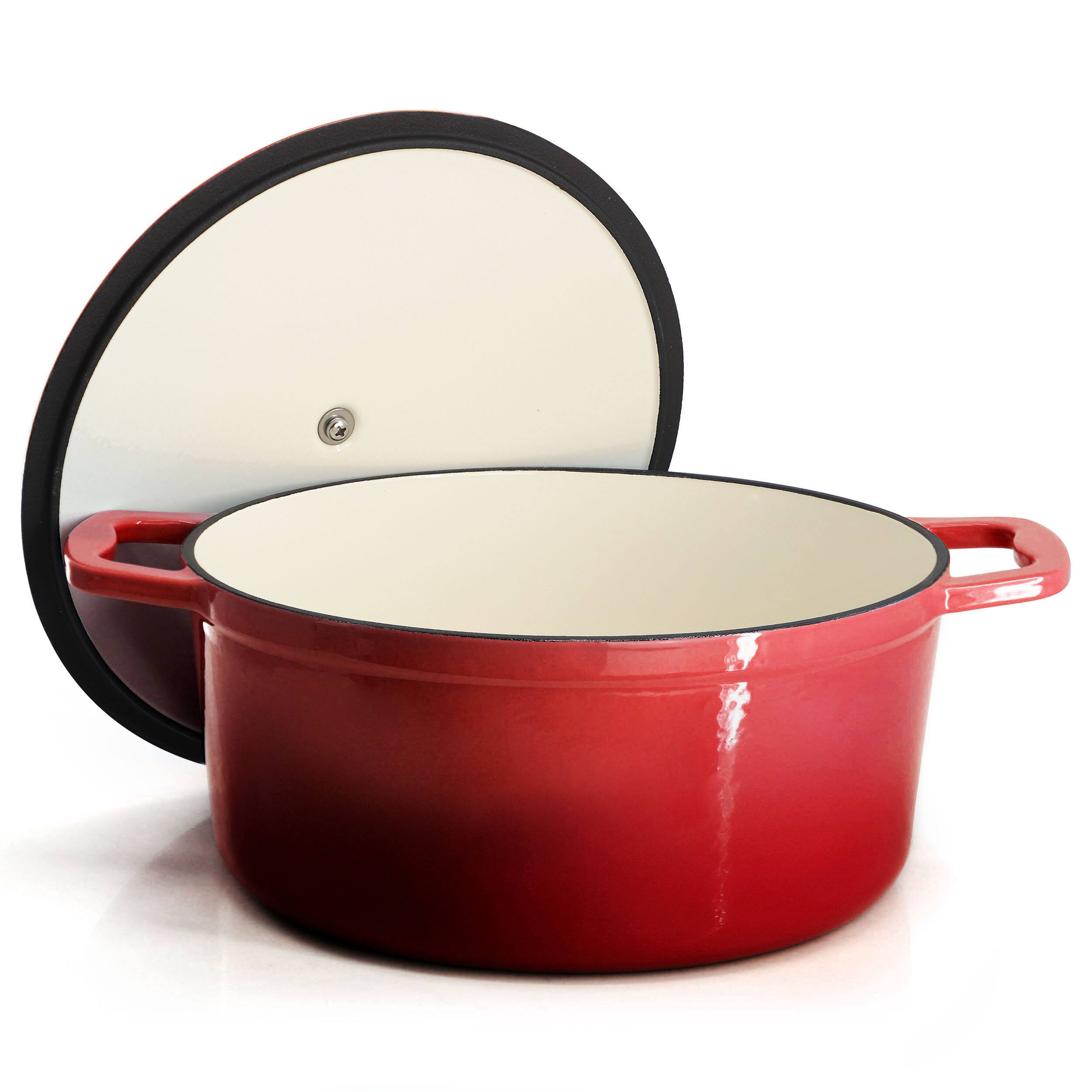 Alt View 3. MegaChef - MegaChef 5 Quarts Round Enameled Cast Iron Casserole with Lid in Red - Red.