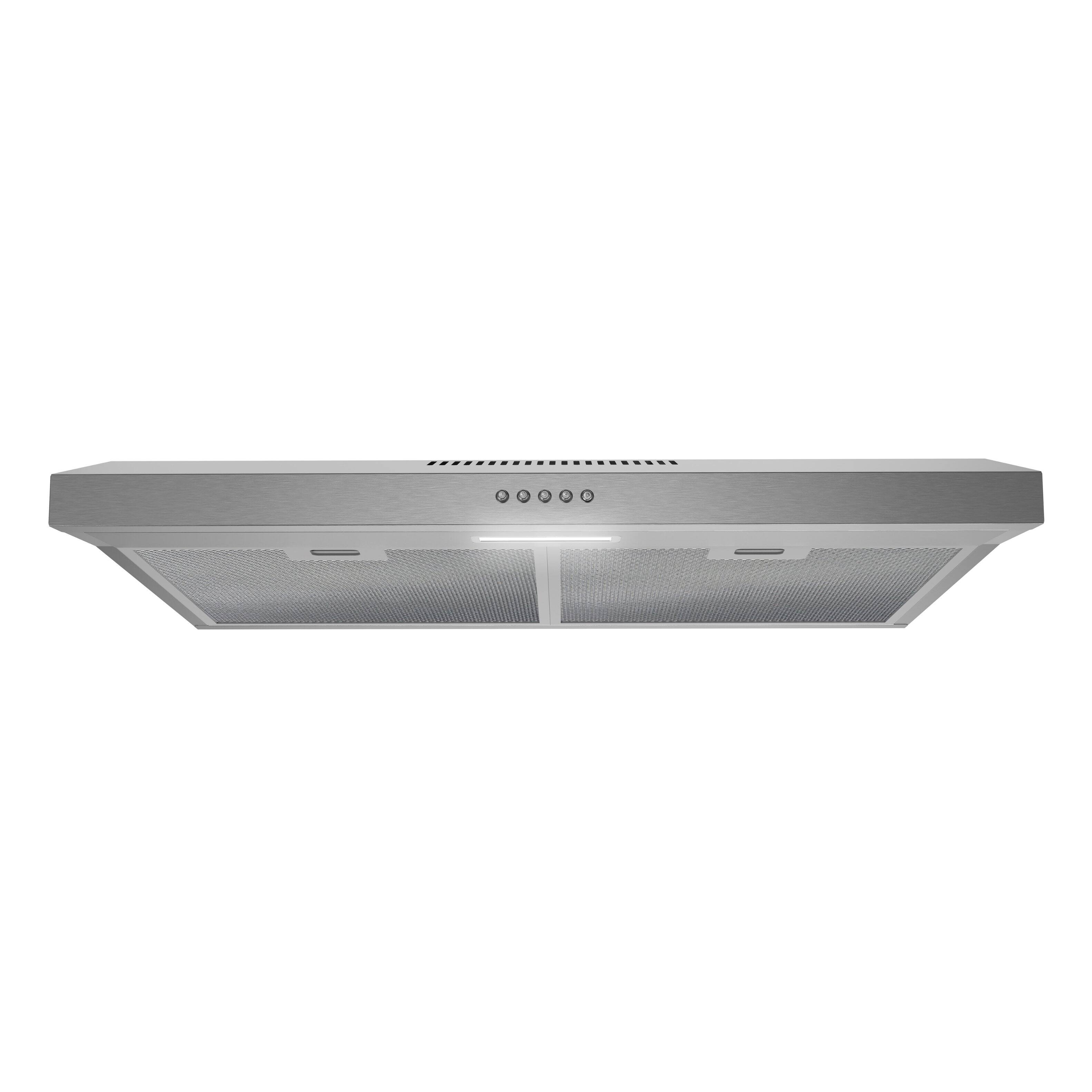 Angle. Streamline - 30 in. Ausa Convertible Undermount 80 CFM Range Hood, Mesh Filters, Push Button Control, LED Light - Brushed Stainless Steel.