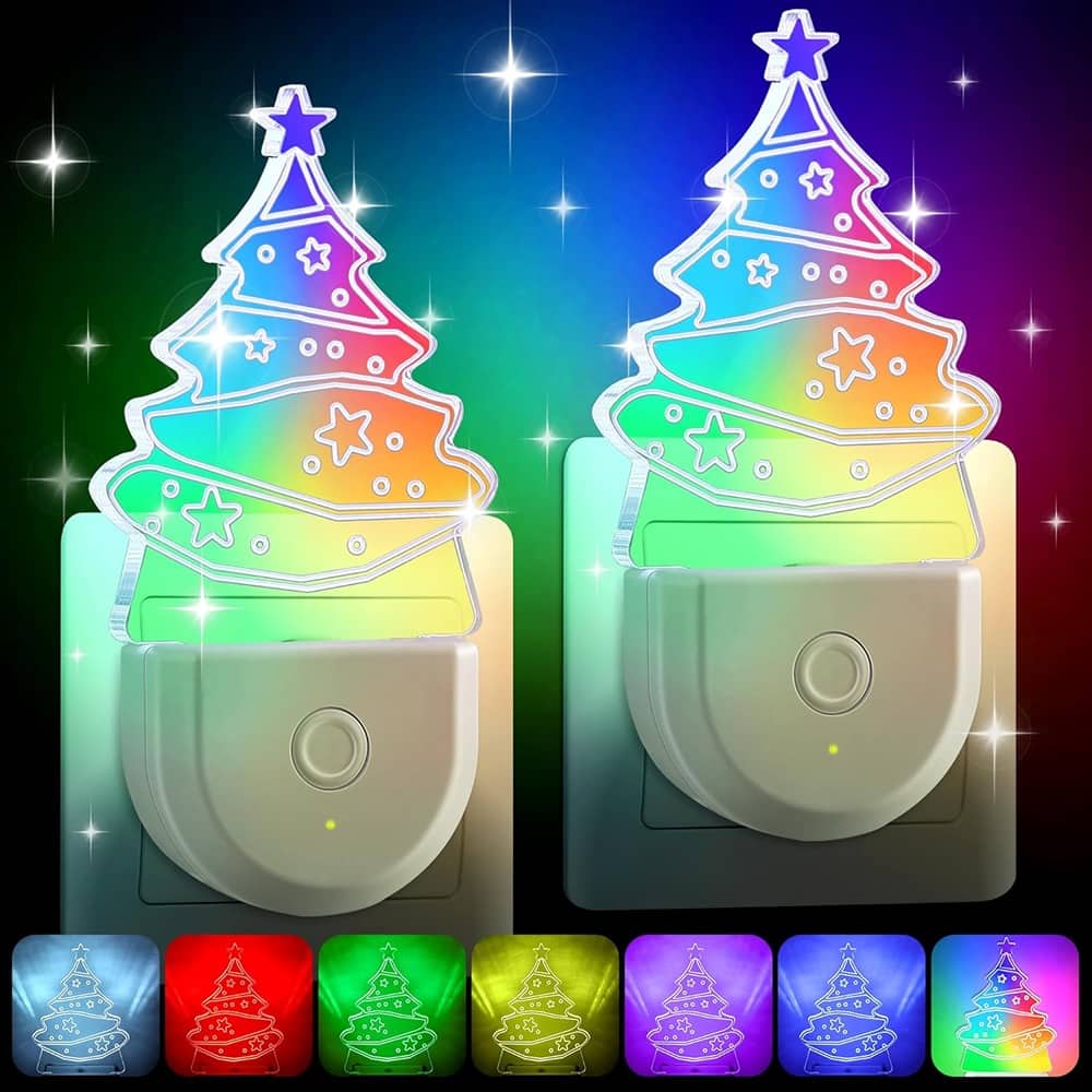 ACJPR - Christmas Night Lights (2-Pack) – LED, Dusk to Dawn, Tree Design, Holiday Decor